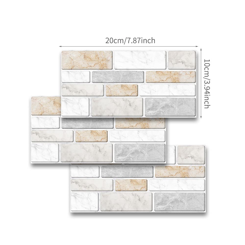 9-Piece 3D Brick Pattern Tile Stickers - Waterproof & Scratch-Resistant Marble Effect Wall Decals for Kitchen, Bathroom, Backsplash & Home Decor
