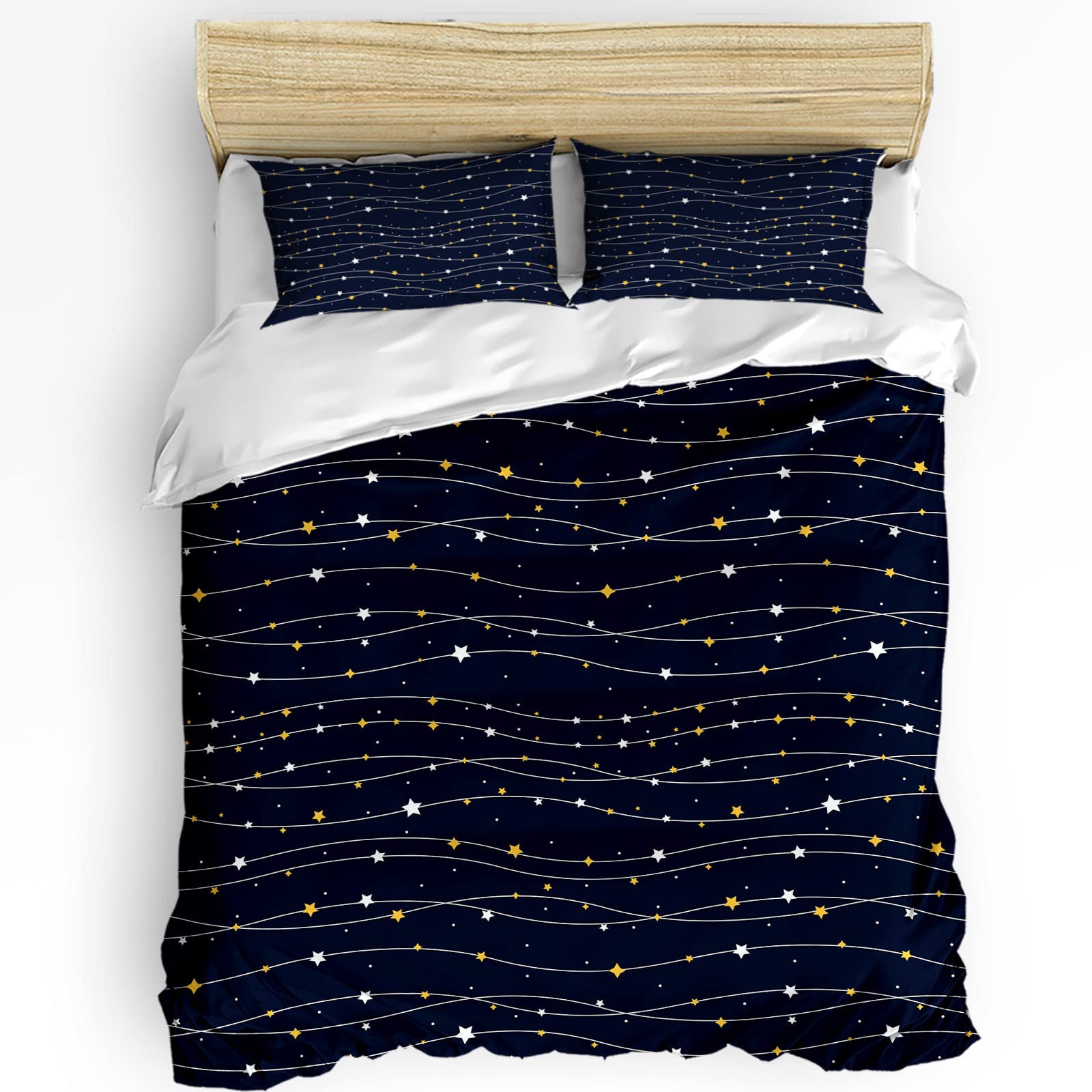 **3-Piece Full Size Duvet Cover Set - Dark Blue Star Print, Ultra Soft & Breathable, Zipper Closure & Ties (1 Duvet Cover + 2 Pillow Shams) - Perfect for Kids' Rooms, Guest Bedrooms & Cozy Nights**