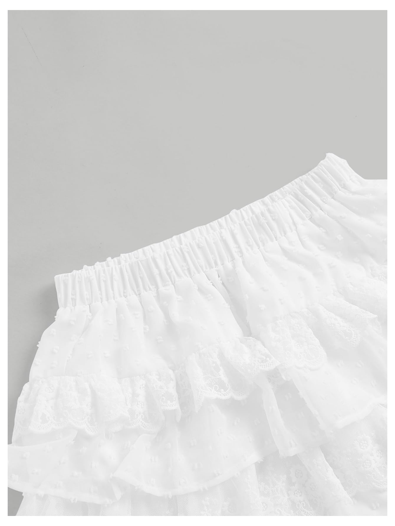 WDIRARA Women's Floral Lace High Waist Layered Ruffle Hem Skirt - Elastic Waist Mini Skirt for Casual Wear, Summer Outfits, and Date Nights