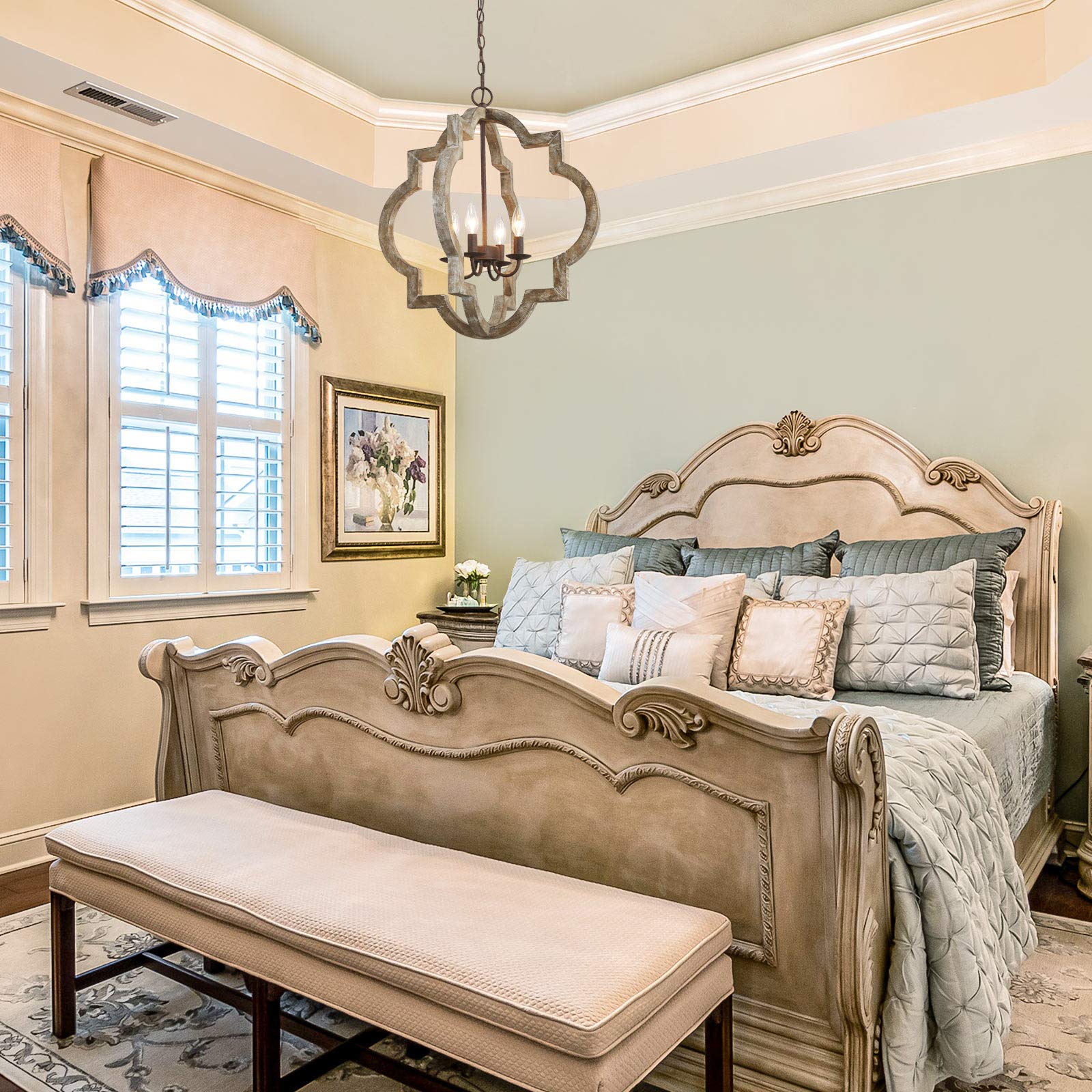 Rustic Farmhouse Orb Chandelier - Large Handmade Wooden Ceiling Light Fixture for Dining Room, Bedroom, Living Room & Entryway - Perfect for Cozy Home Decor & Farmhouse Style Interiors