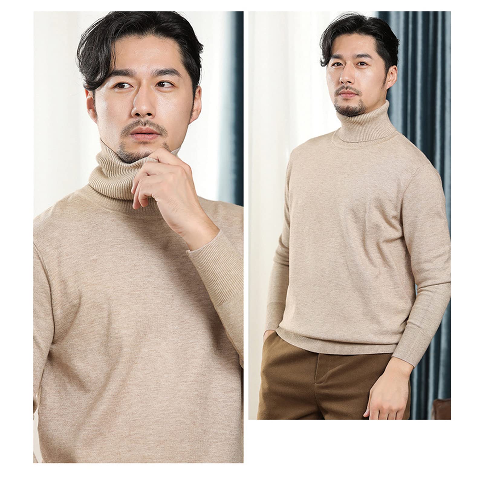 Men's Loose Fit Turtleneck Sweater - Soft Thermal Knit Pullover, Casual Long Sleeve Warm Top (Beige, Small) | Perfect for Winter Layering, Office Wear & Casual Outfits