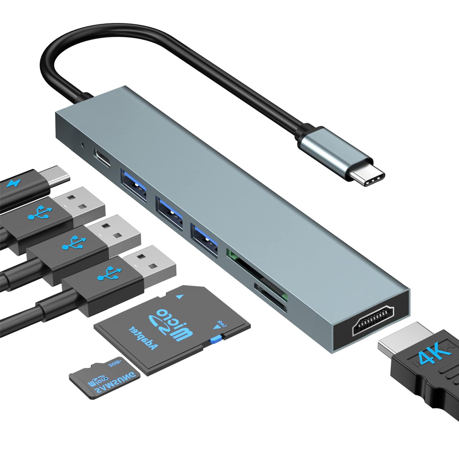 7-in-1 USB C Hub Multiport Adapter with 4K HDMI, SD/TF Card Reader, USB 3.1, 2x USB 2.0, 100W PD - Compatible with MacBook Pro 2022-2019, Surface Book - Perfect for Work, Travel & Home Office