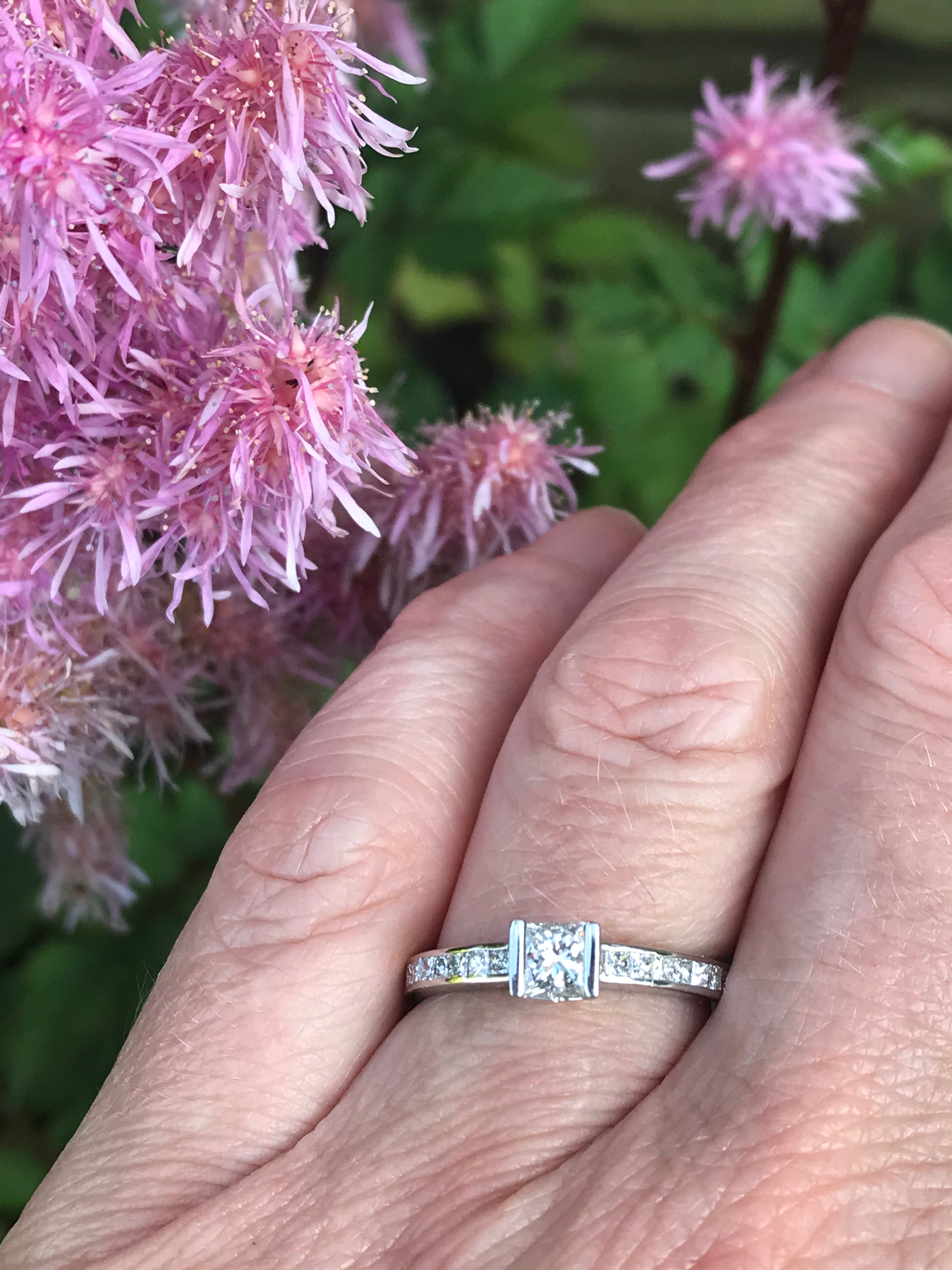 Platinum Princess Cut Natural Diamond Ring with Shoulder Set - 0.80ct FVS1 Clarity, Elegant Engagement & Wedding Jewelry for Women