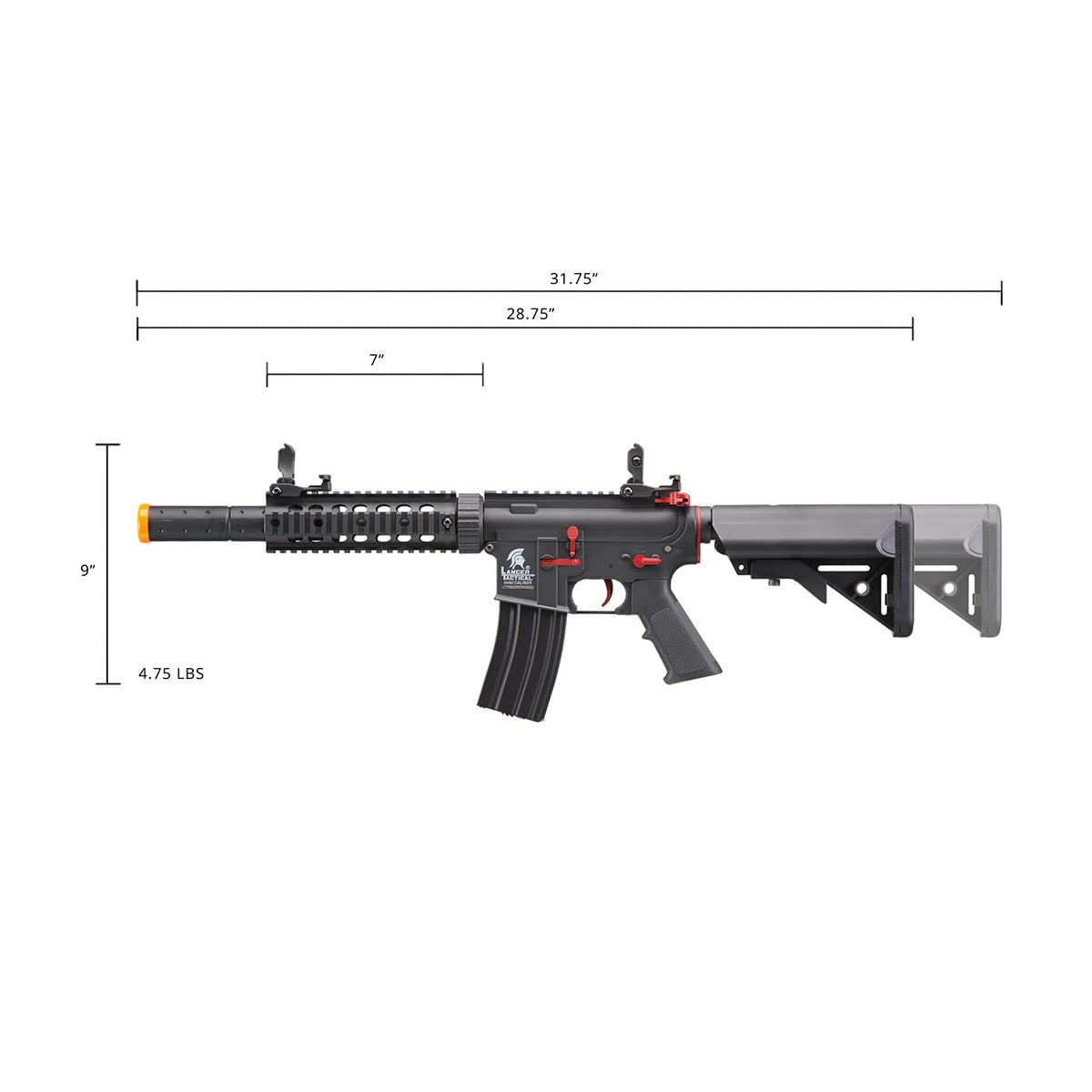 Lancer Tactical Gen 2 M4 SD AEG Airsoft Rifle - High FPS/Low FPS Options | Nylon Polymer Body | Includes Battery & Charger | Perfect for Milsim, Target Practice & Airsoft Battles
