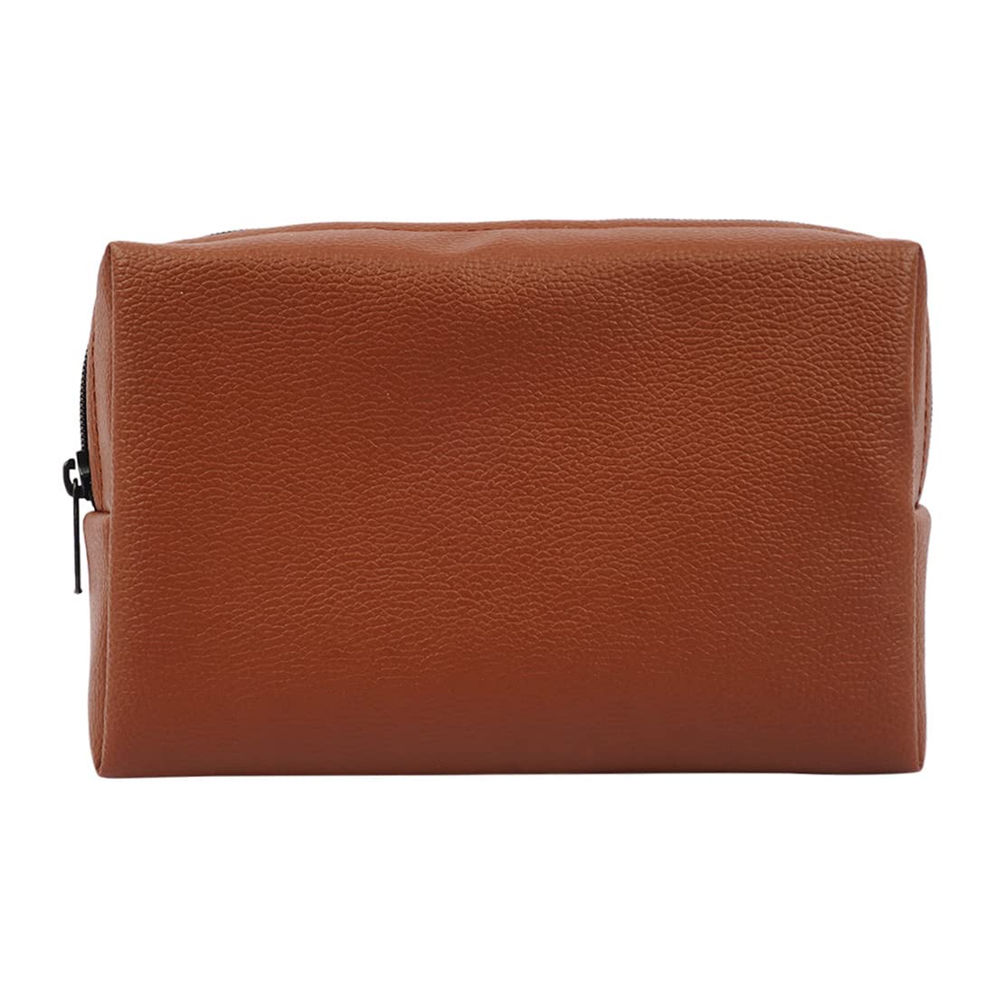 Crazyify Brown Solid PU Cosmetic Bag - Waterproof Travel Makeup Pouch for Women | Toiletry Organizer | Perfect for Travel, Gym, and Daily Use
