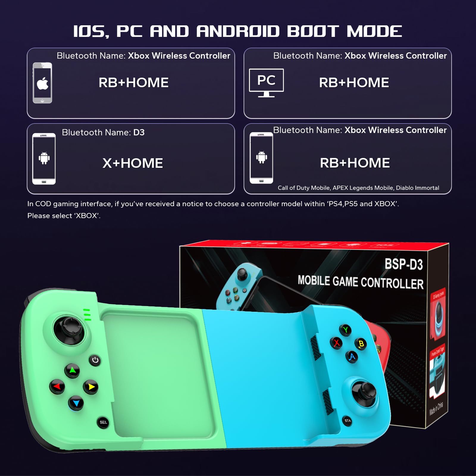 Megadream Wireless Bluetooth Mobile Game Controller for iPhone iOS Android PC - Compatible with iPhone 16/15/14/13/12/11, iPad, Samsung Galaxy, TCL Tablets - Perfect for Call of Duty, Roblox, Fortnite & Mobile Gaming (Blue & Green) - Ideal for Competitive Gaming, Live Streaming & Esports Tournaments