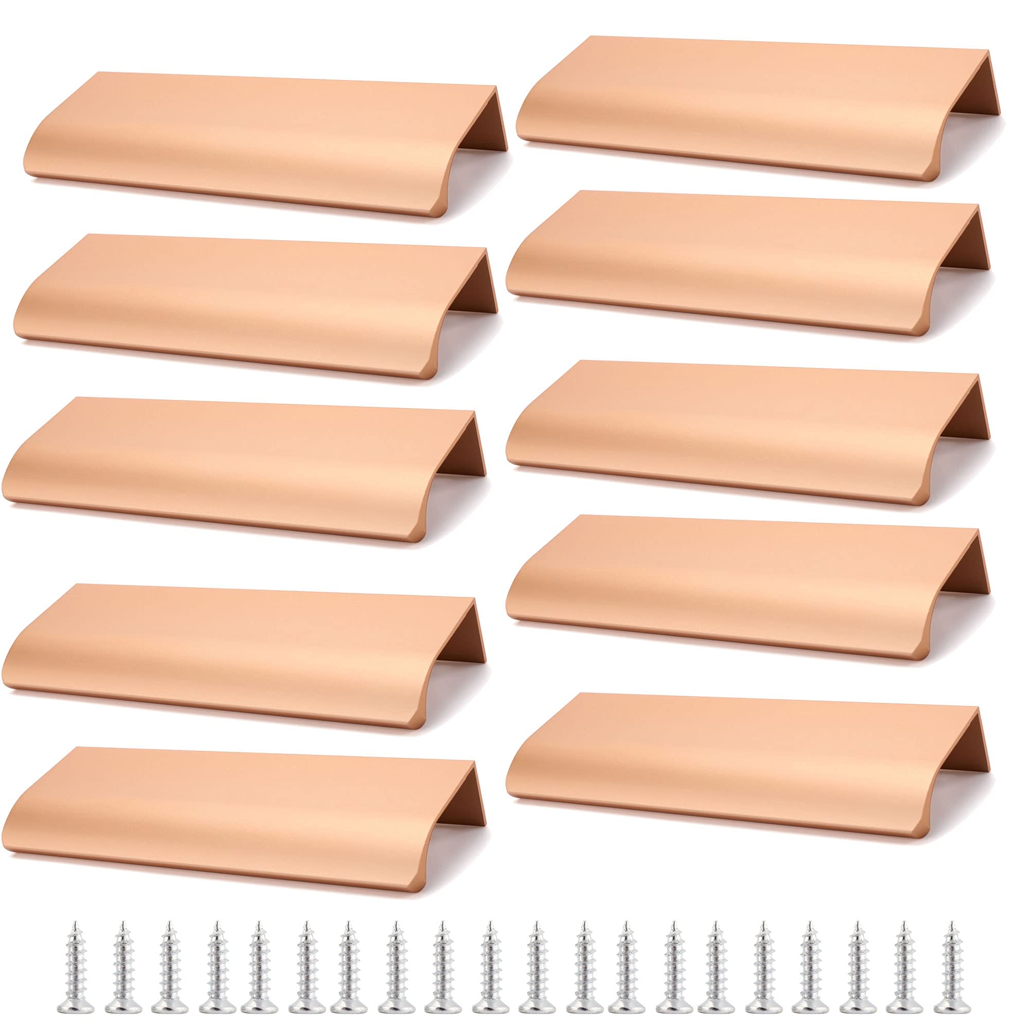 Kitmose 10 Pack 4.72 Inch Hidden Cabinet Knobs - Champagne Gold Edge Pull Handles for Drawers, Wardrobes & Kitchen Cabinets | Modern Furniture Hardware for Home, Garage & Office Organization