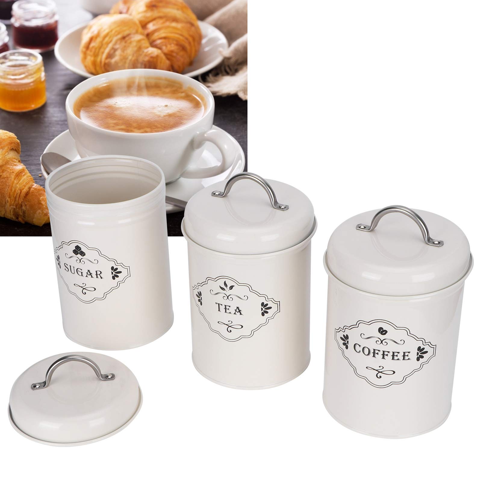 FIYO 3-Piece Airtight Food Storage Container Set - BPA-Free Kitchen Canisters for Sugar, Coffee, Tea & Dry Goods - Perfect for Pantry Organization & Countertop Display (White) | Ideal for Home, Office & Coffee Shop Use