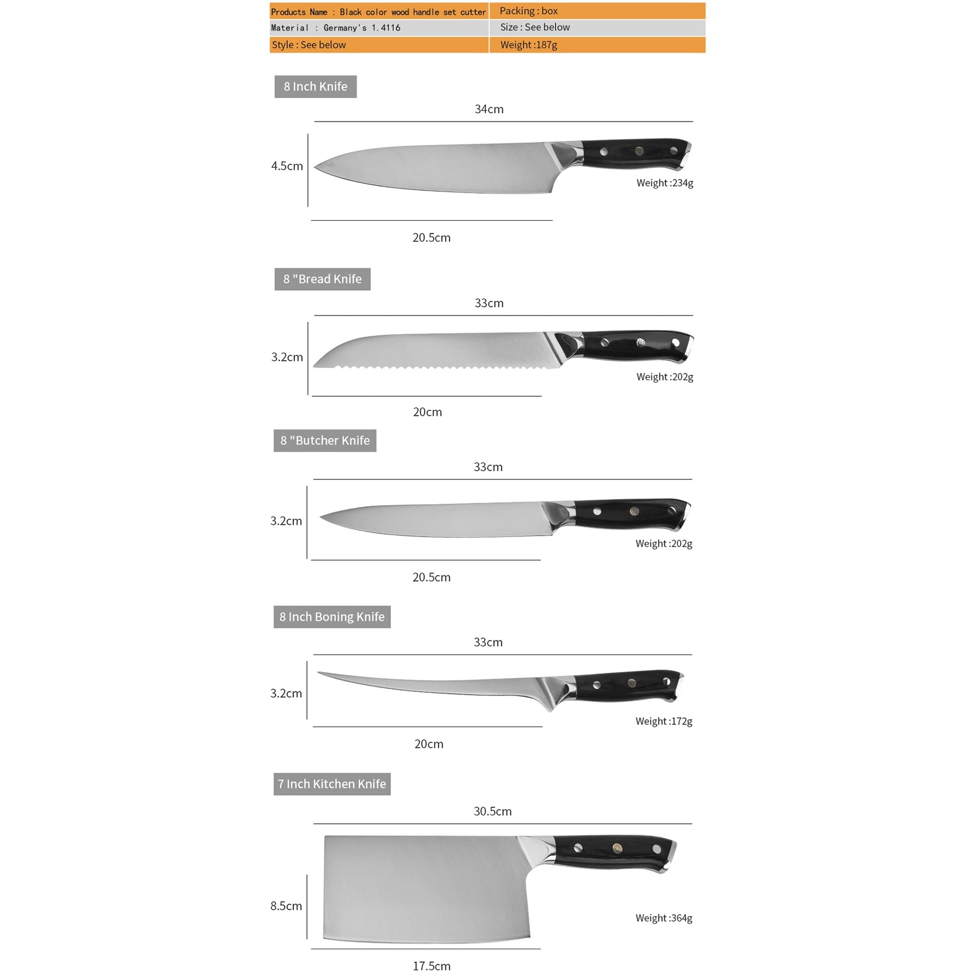 Premium 8-inch Japanese Chef Knife Set - 9-Piece German 1.4116 Steel Kitchen Knives with Fruit & Butcher Knives | Professional Cooking Tools for Home Chefs, Outdoor Camping & BBQ | BY ZZYY