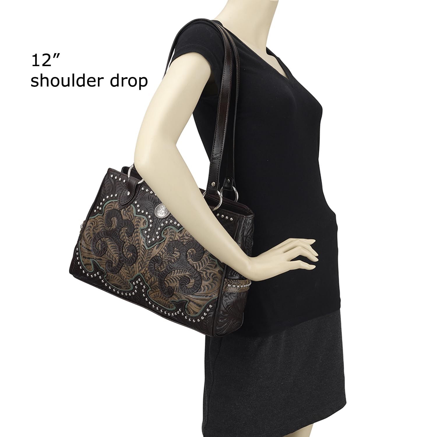 Genuine Leather Women's Tote Handbag - American West Style Hand-Tooled Everyday Purse with Concealed Carry (Chocolate Brown) | Perfect for Work, Travel & Casual Outings