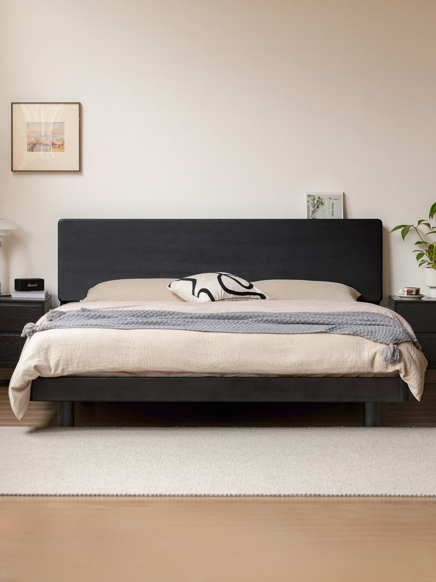 Solid Oak Wood Luminous Floating Bed Frame - Modern Platform Bed with LED Lighting for Bedroom, Guest Room or Dorm
