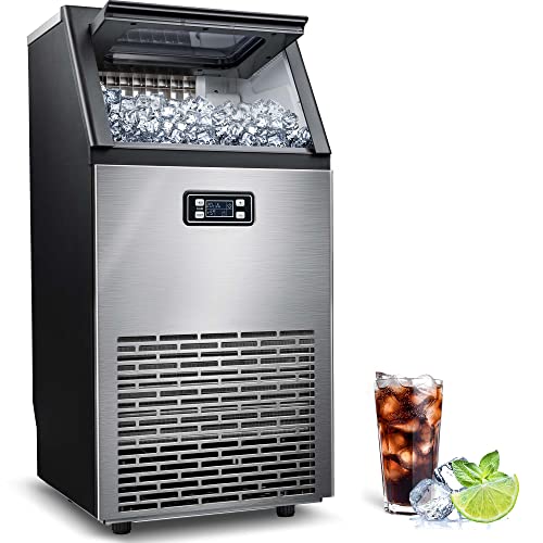 Commercial Ice Maker Machine - 100LBS/24H Self-Cleaning Under Counter Ice Machine with 33LBS Storage Bin, Stainless Steel Freestanding Design for Restaurants, Bars, Cafes & Home Use - Perfect for Cocktails, Beverages & Food Display