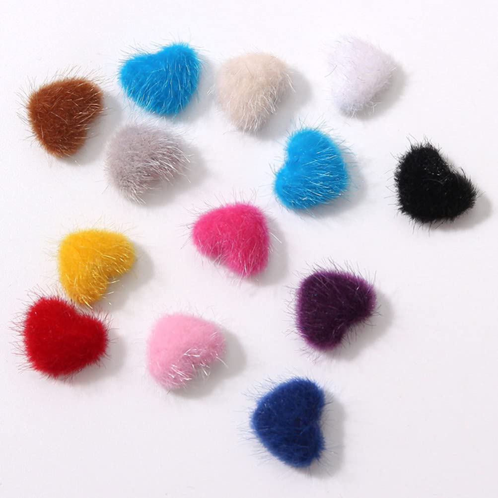 12pcs DIY Nail Art Heart Charms - 3D Nail Plush Accessories for Manicure, Nail Pom Poms & Decorative Heart Charms - Perfect for Nail Art Designs, Girls' DIY Crafts & Party Nail Decorations