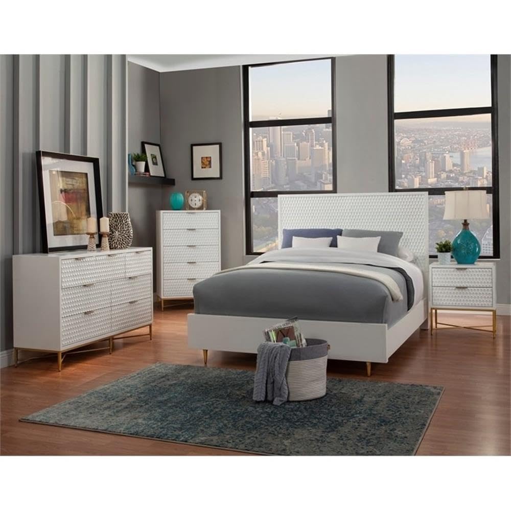 Home Square 4-Piece Bedroom Set with Nightstand & California King Headboard - Modern Vanity Dresser for Master Bedroom, Guest Room & Apartment Decor