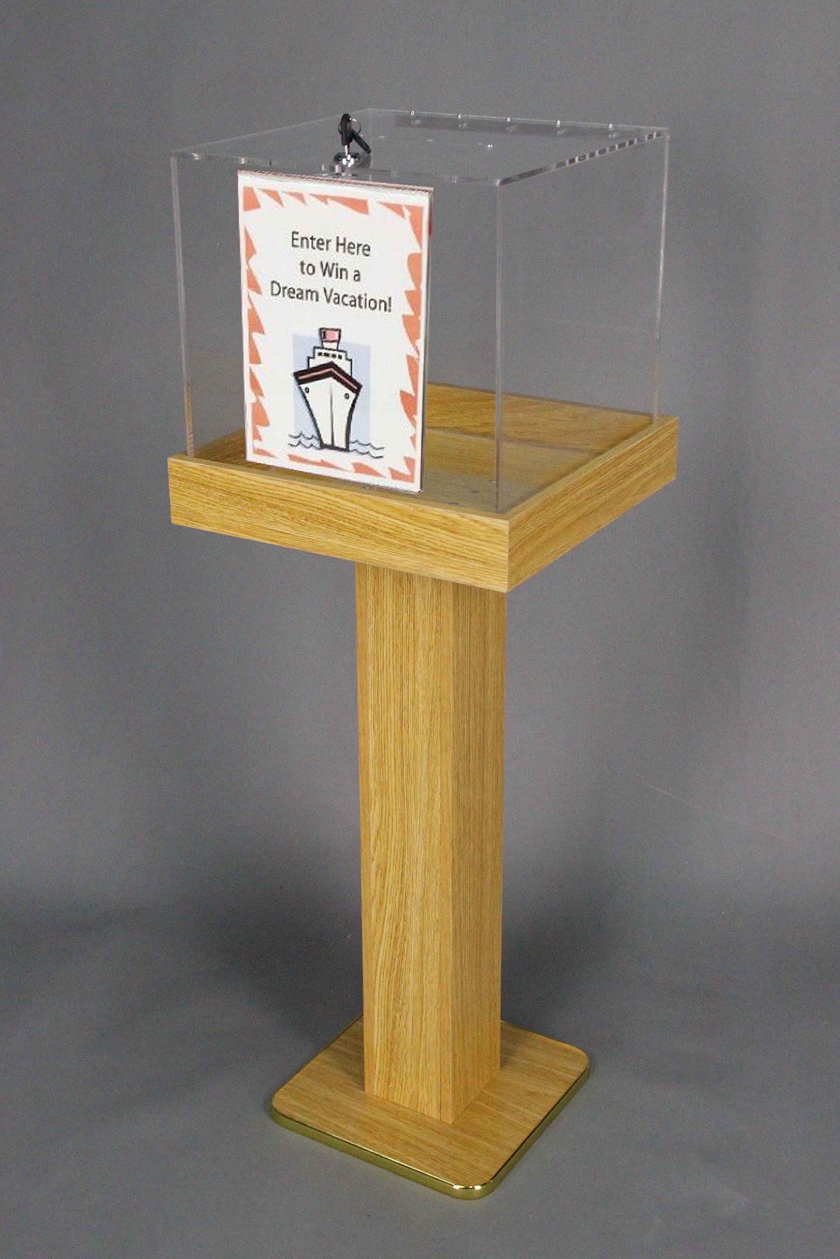 FixtureDisplays® Large Wood & Acrylic Floor Standing Tithing Box with Sign Holder - Church Donation Collection Box for Worship Centers, Events & Religious Gatherings