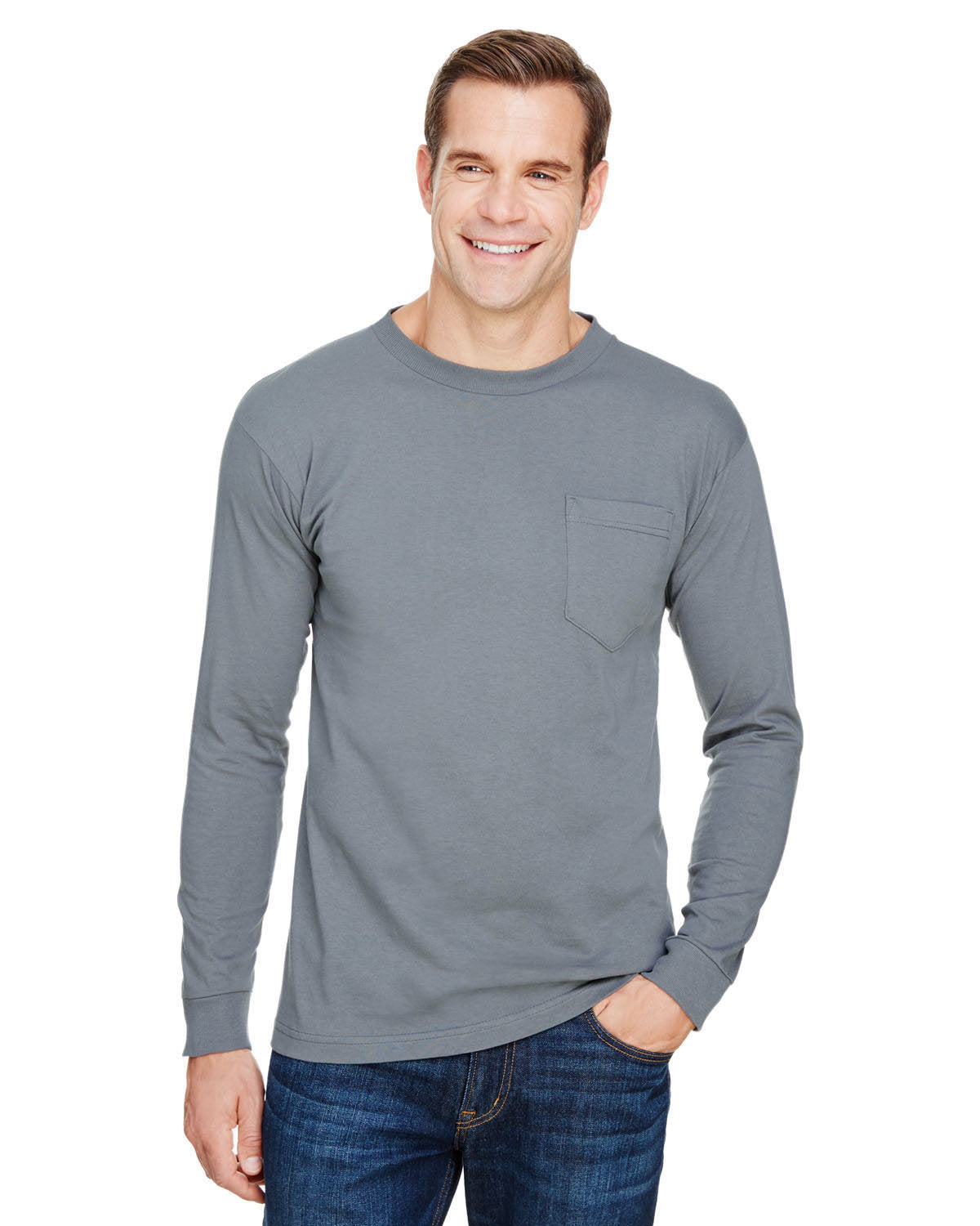 Bayside BA3055 Unisex Union Made Long Sleeve Pocket Crew T-Shirt - Comfortable Workwear for Men & Women, Ideal for Casual Outfits, Outdoor Activities and Everyday Wear