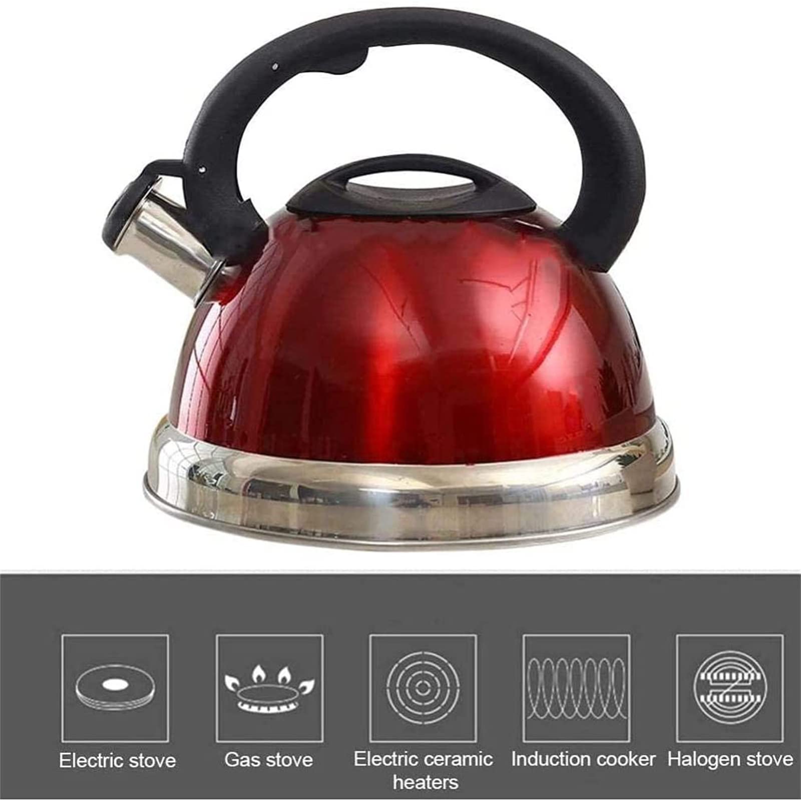 Stainless Steel Whistling Tea Kettle 3L - Stovetop & Induction Compatible, Flat Bottom Teapot for Gas & Electric Cooktops - Perfect for Home, Office & Camping Use