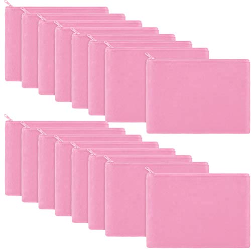 16 Pack Multi-Purpose Zippered Canvas Cosmetic Bags - Travel Makeup Pouches, Toiletry Organizers, DIY Craft & Stationery Storage (Medium, Pink) | Perfect for Travel, Gym, School & Gift Giving