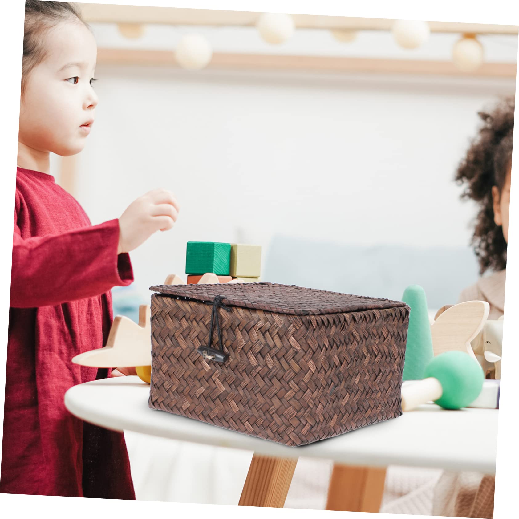 STOBAZA Seagrass Woven Storage Basket with Lid - Natural Home Organization Bin for Laundry, Toys, Blankets & Clothes | Stylish Decorative Storage Solution for Living Room, Bedroom & Nursery | Eco-Friendly Household Organizer