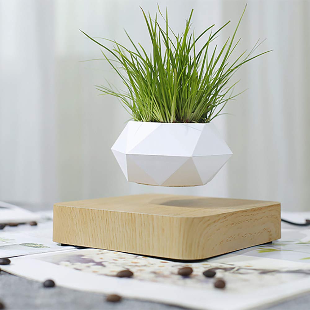 Magnetic Levitating Air Bonsai Pot - Automatic Rotating Floating Planter with LED Light | Unique Desk Decor for Home, Office & Gifts | Perfect for Indoor Plants, Succulents & Small Flowers