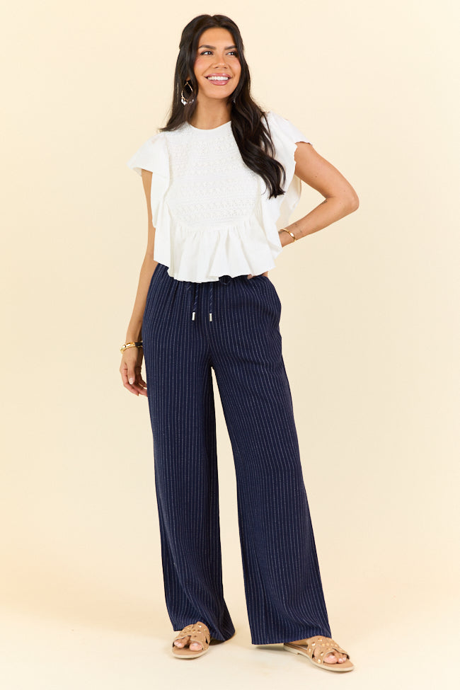 Down The Dock Navy Stripe Drawstring Pants for Men & Women - Comfortable Casual Beachwear & Lounge Pants - Perfect for Summer, Vacation and Relaxing at Home