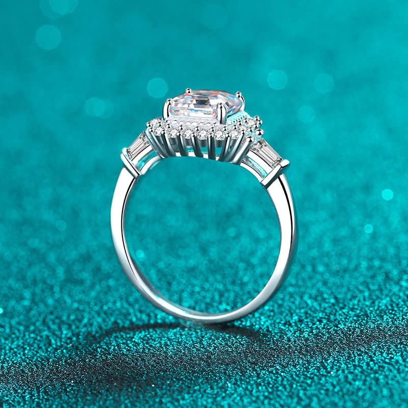 2 Carat D Color VVS1 Asscher Cut Moissanite Diamond Ring for Women - S925 Sterling Silver 18K Gold Plated Engagement Ring - Wedding, Valentine's Day, Birthday Gift with Certificate - Perfect for Proposals, Anniversaries & Special Occasions