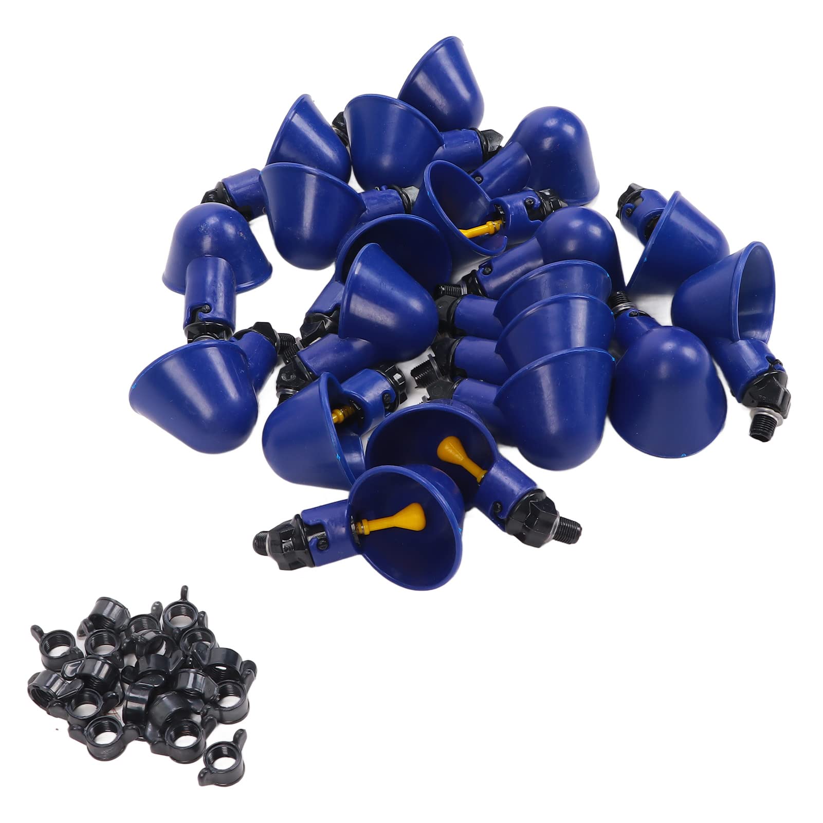 DOINGKING 20pcs Poultry Water Cups - Automatic Chicken Waterer for Turkeys, Quail, Broilers (Blue) | Durable Plastic Chicken Feeder for Coops, Farms & Backyard Poultry