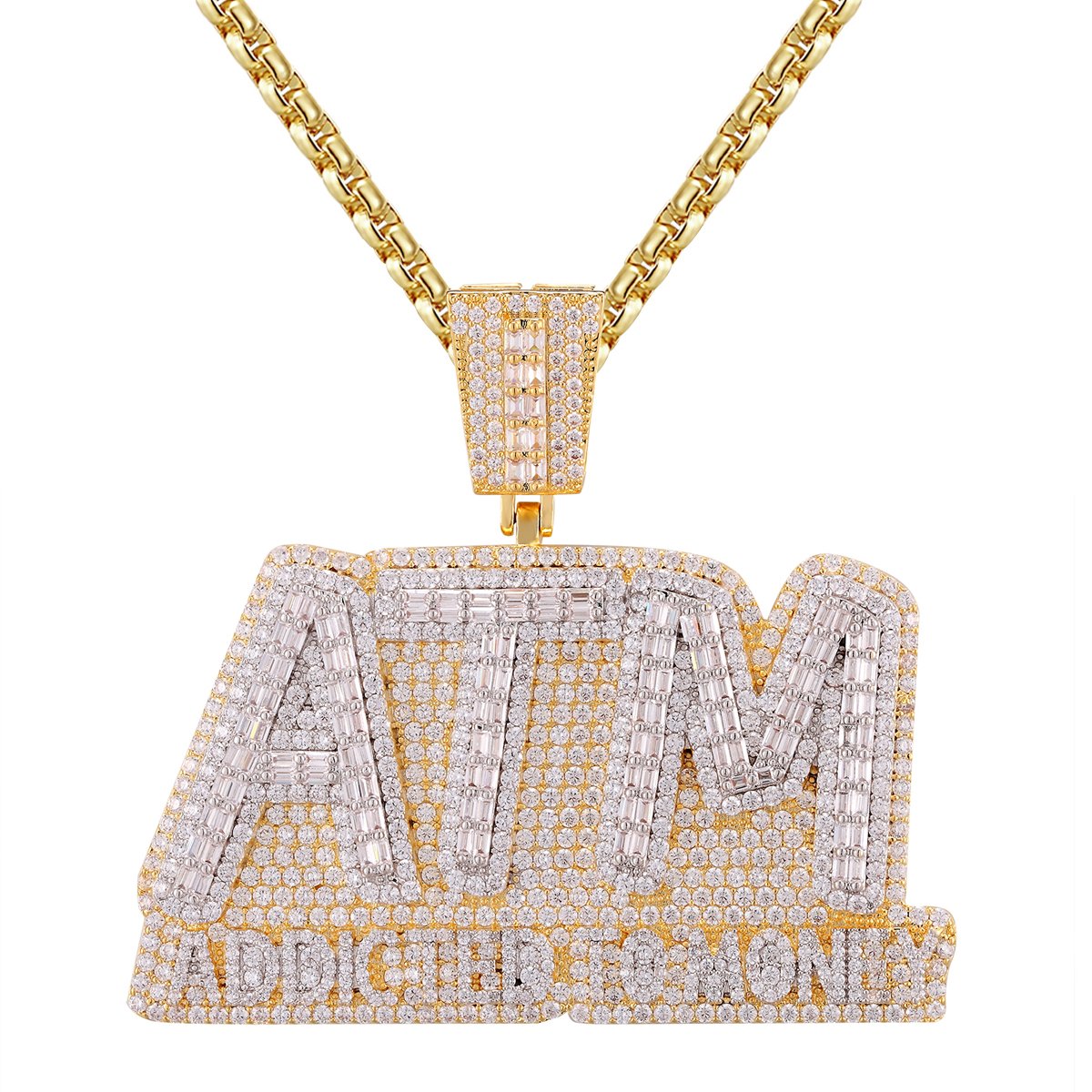 925 Sterling Silver 'Addicted to Money' ATM Baguette Icy Pendant Necklace - Perfect for Hip-Hop Jewelry, Gift Giving & Everyday Luxury Wear