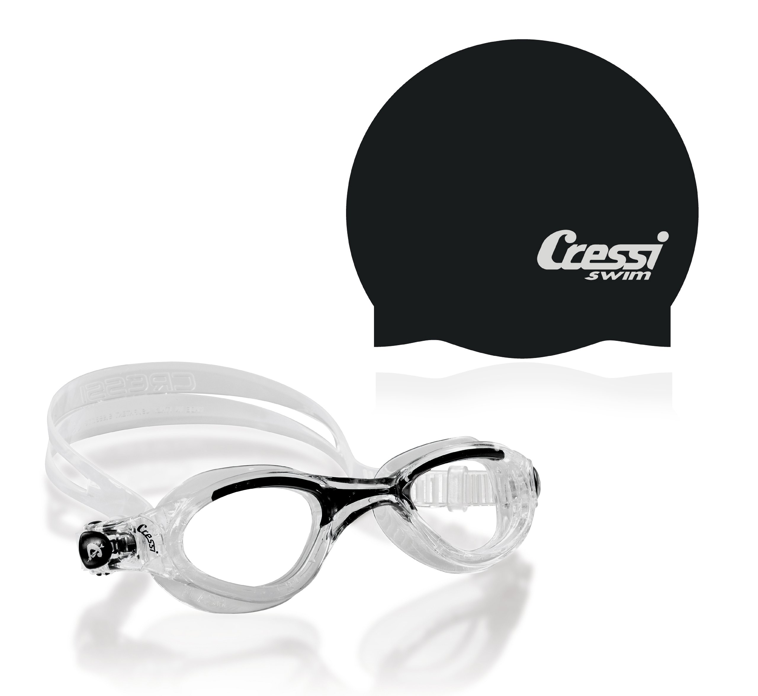 Cressi Flash Swim Goggles with Silicone Swim Cap - Anti-Fog UV Protection for Competitive Swimming & Training | Perfect for Pool, Open Water & Triathlon