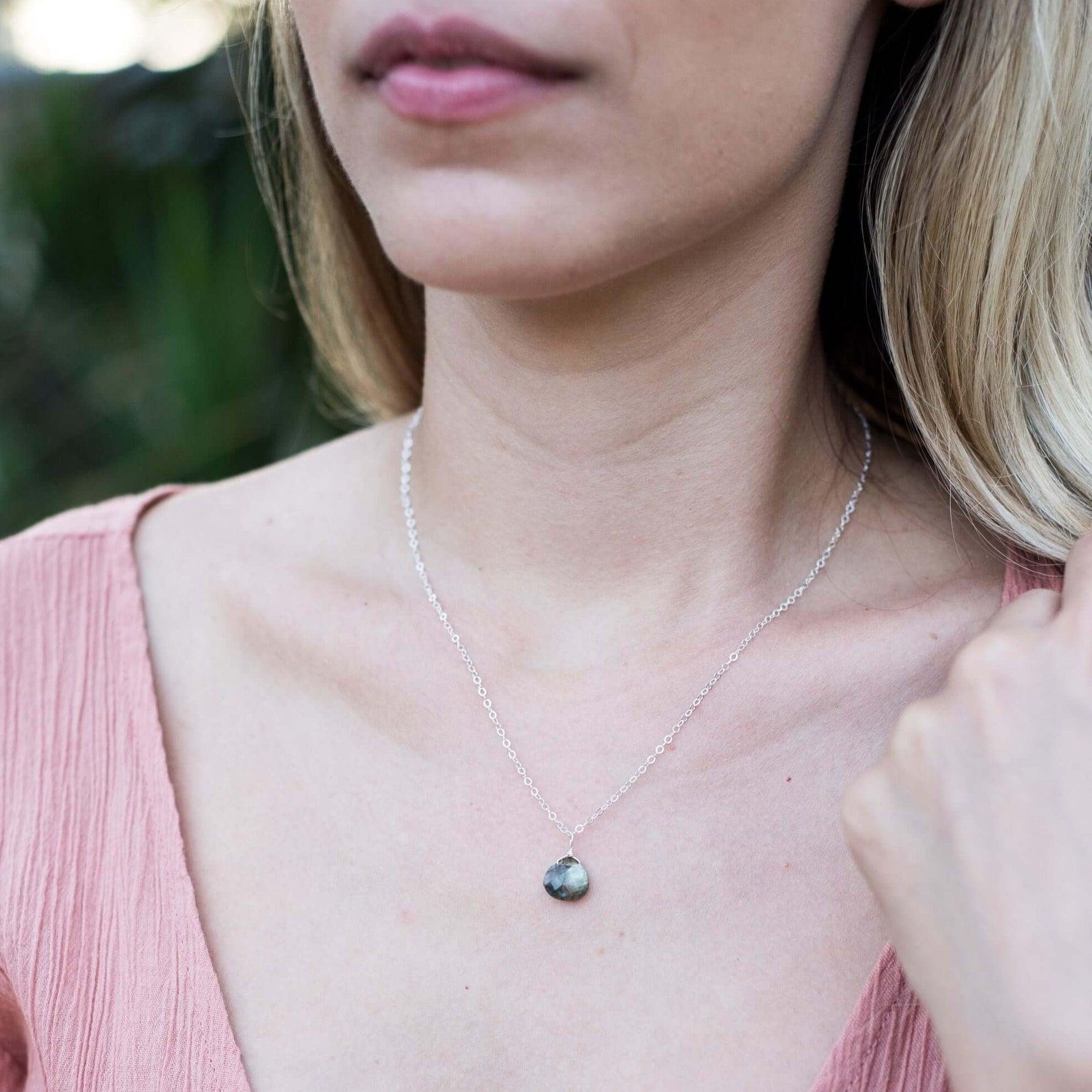 Labradorite Teardrop Crystal Pendant Necklace - Healing Stone Jewelry for Women, Spiritual Protection & Energy Balance | Perfect for Meditation, Yoga & Everyday Wear