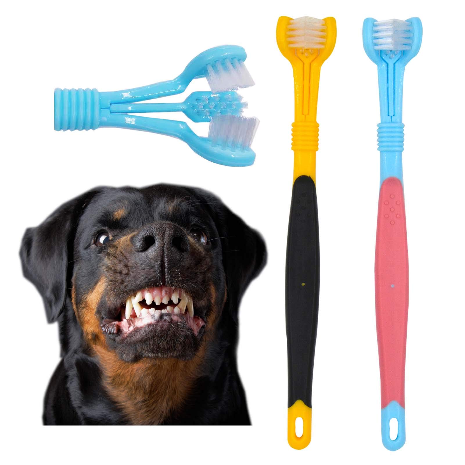 Electric Dog Toothbrush Set - 2 Pack (Blue & Yellow) with 3-Sided Design for Easy Teeth Cleaning - Battery Powered for Adult Dogs - Perfect for Daily Dental Care & Oral Hygiene at Home