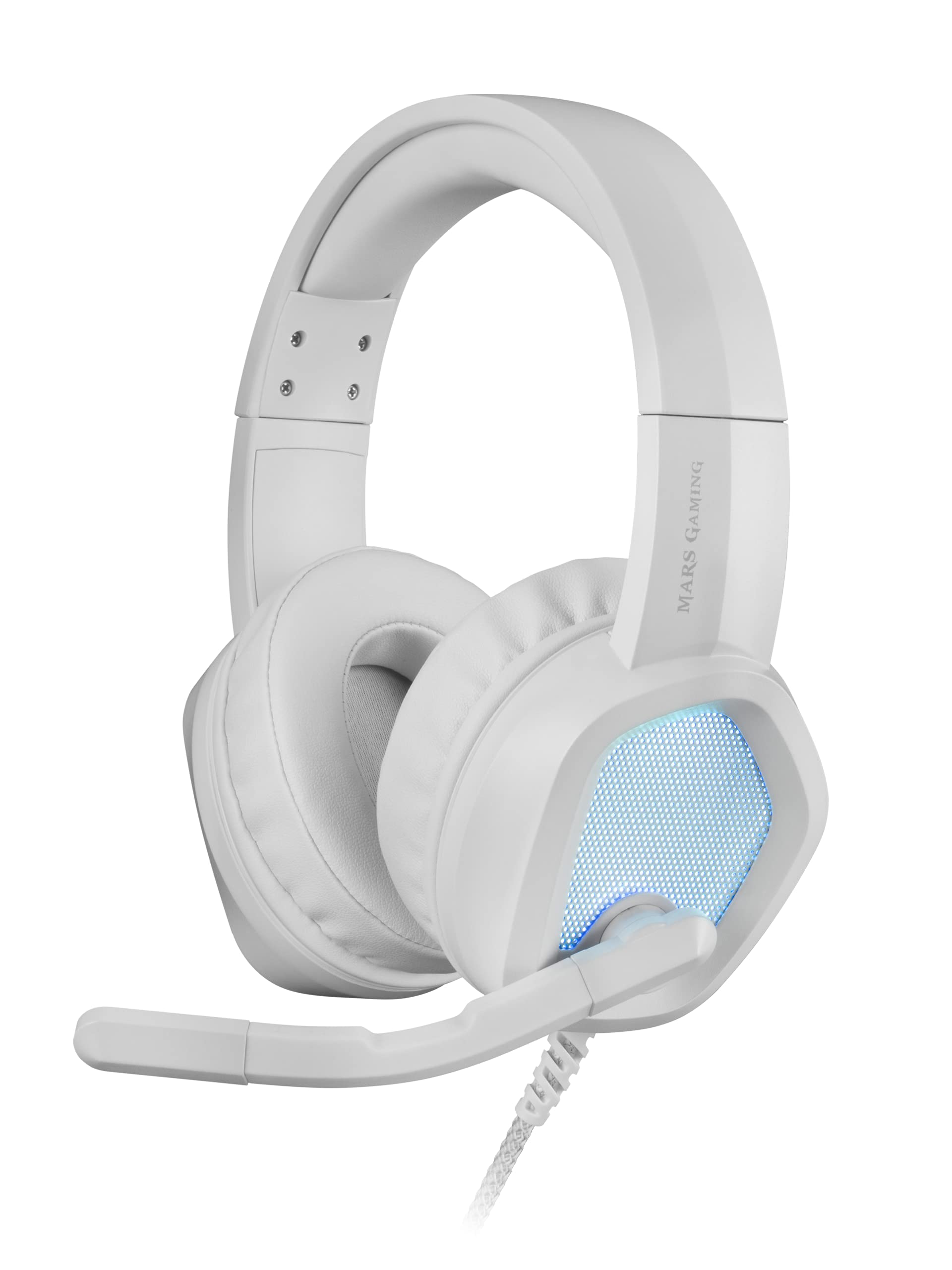 Mars Gaming MH320W White RGB Gaming Headset with Neodymium Magnets, Detachable Mic & Control Box - Perfect for PC, PS4, Xbox Gaming & Live Streaming