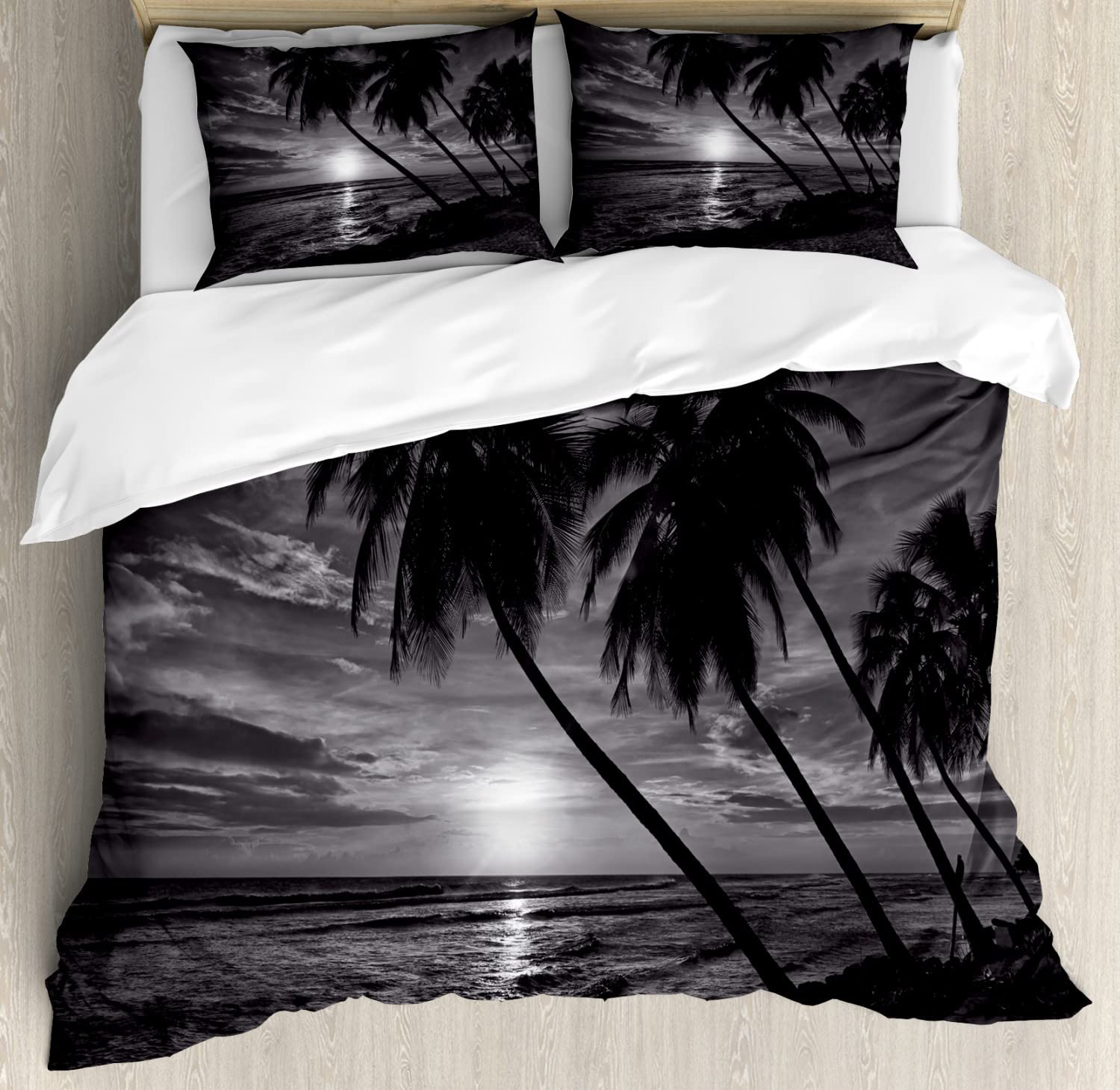 Ambesonne Tropical Duvet Cover Set - King Size 2-Pack with Coconut Palm Tree Beach Design, Includes 2 Duvet Covers & 4 Pillowcases in Dimgray | Coastal Bedroom Decor, Beach House Essentials, Vacation-Inspired Home Styling