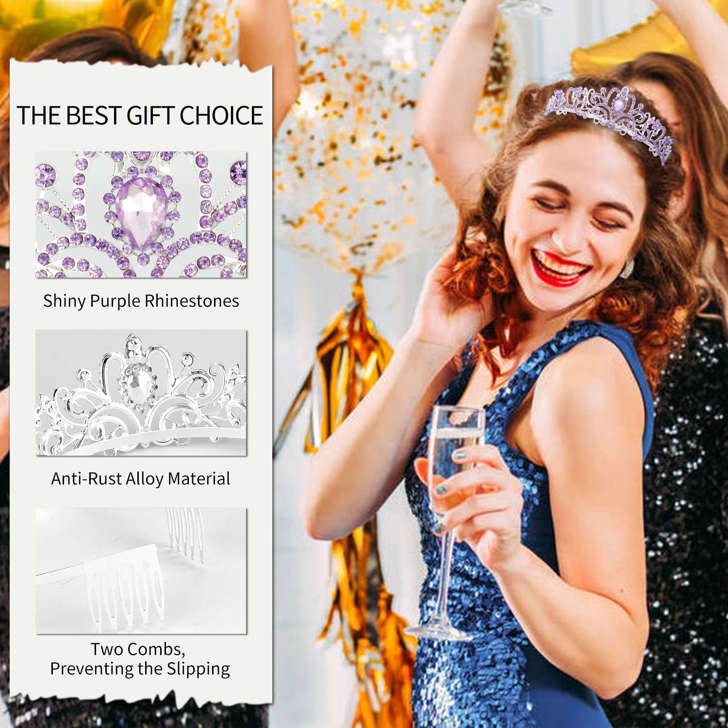 Elegant Purple Crystal Tiara & Birthday Girl Sash Set for Women - Sparkling Birthday Crown & Sash Combo for Women & Girls - Perfect Birthday Gift, Bridal Accessory & Wedding Party Decor - Great for Birthday Parties, Bachelorette Events & Special Celebrations
