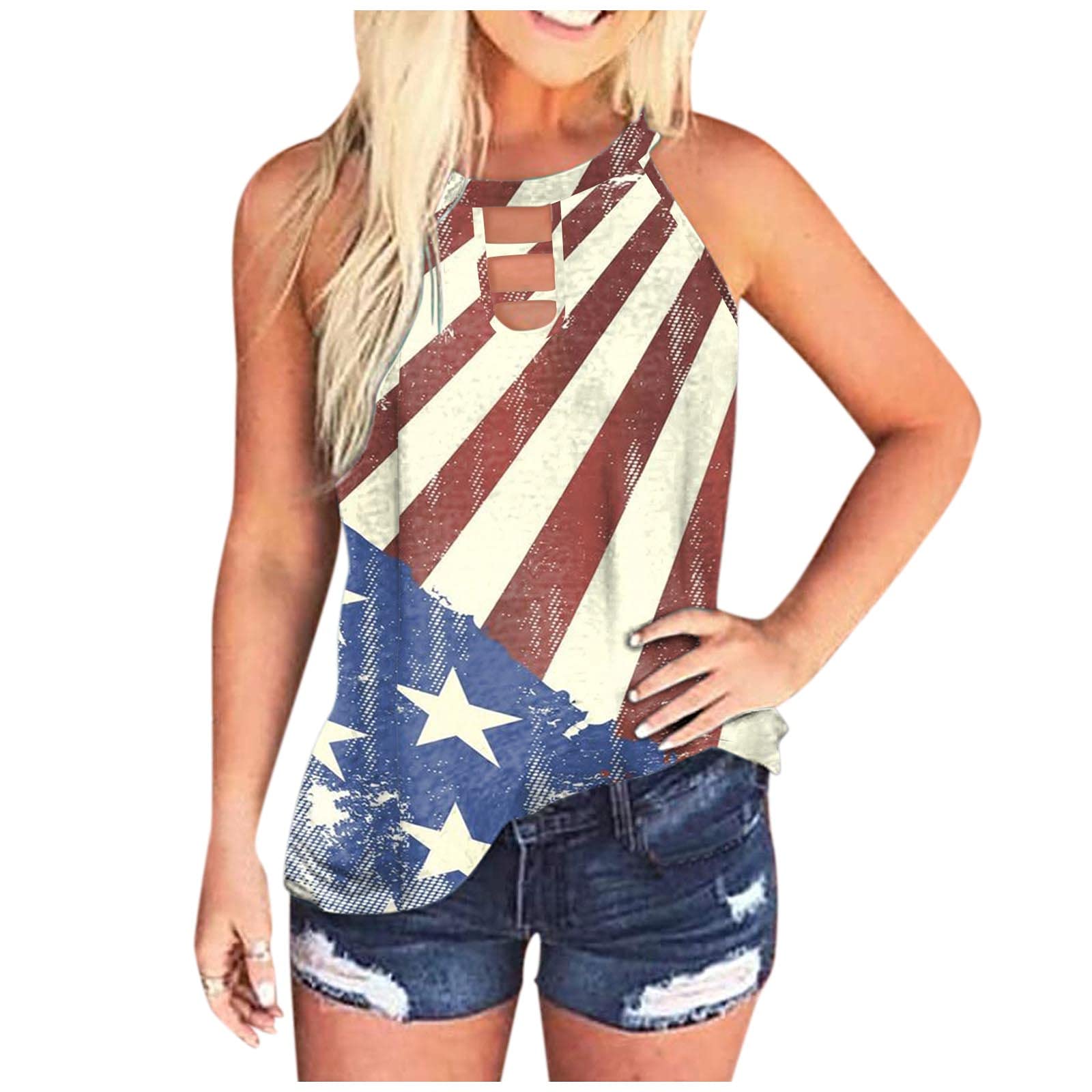 Women's Shelf Bra Cami Tank Top - Hollow Out Lace Party Tee for Independence Day & Summer | Casual Wear, Night Out, Beach Cover-Up, Layering Staple