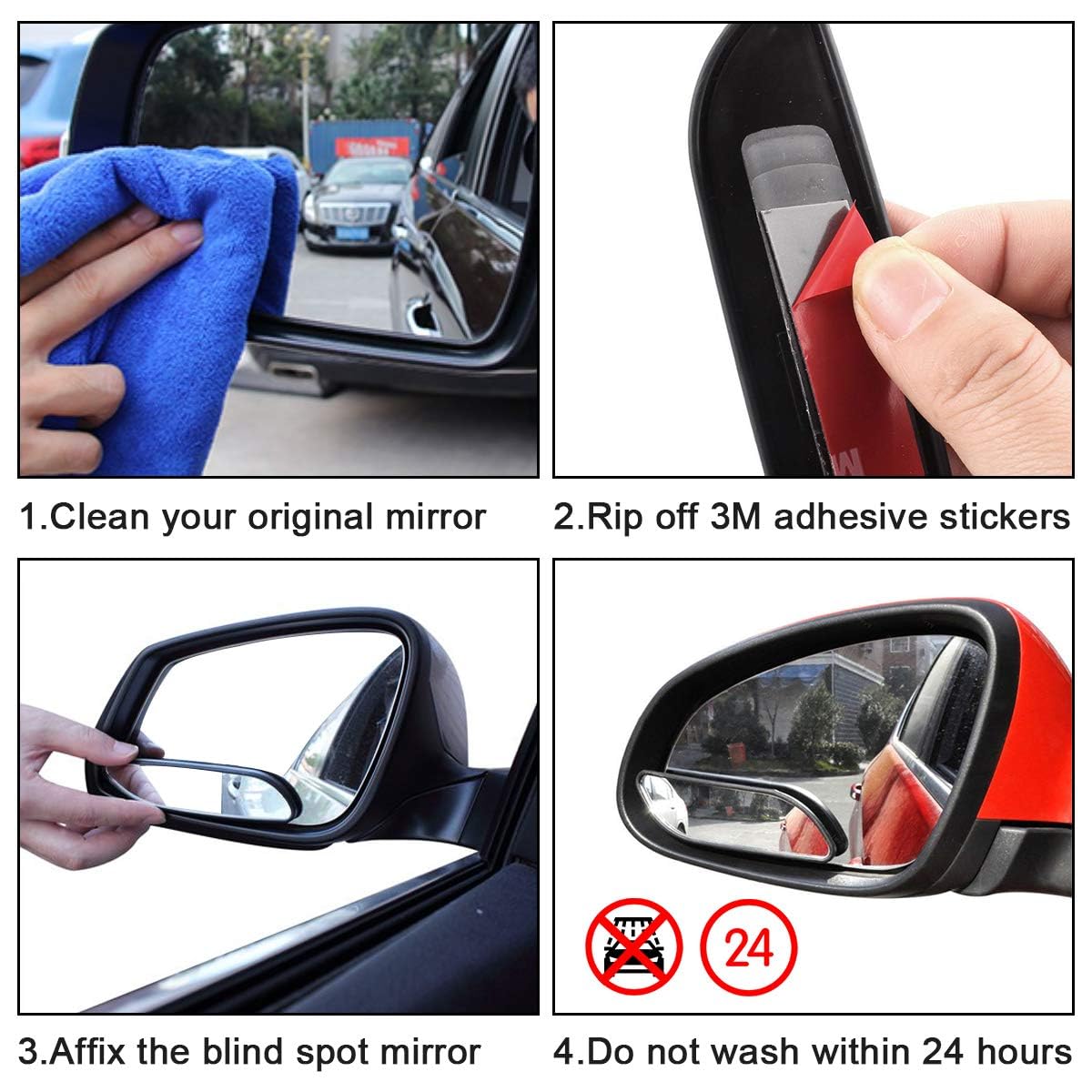 Blind Spot Mirror for Cars - 2 Pack Quadrangle HD Glass Convex Rear View Mirrors, Universal Angle Adjustable Stick-On Side Mirrors for All Vehicles | Perfect for Parking, Lane Changes & Safer Driving