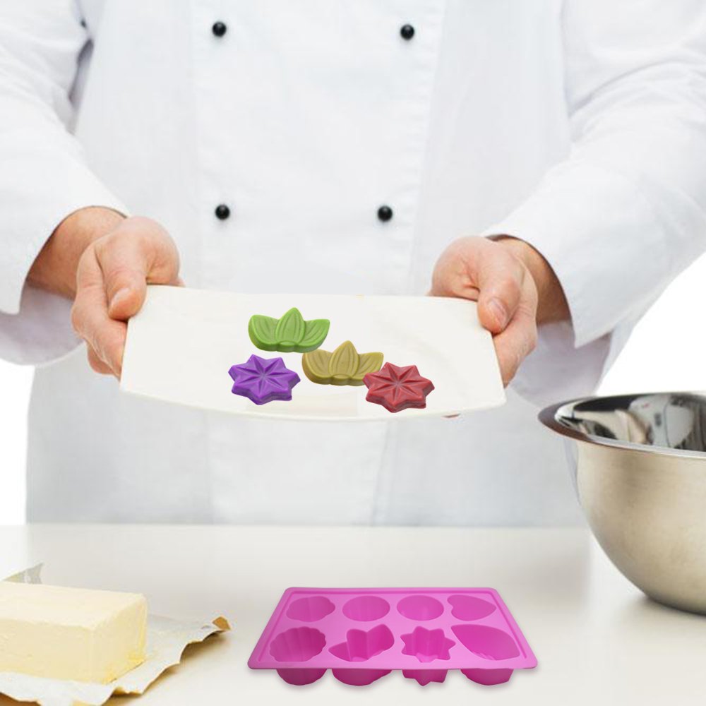 3 Pcs Floral Leaf Silicone Molds for Baking - 8-Cavity Cake, Chocolate, Pudding, Jelly & Soap Molds - Reusable Non-Stick Muffin Trays for Kitchen Decor & DIY Crafts (Pink) - Perfect for Birthday Parties, Wedding Favors & Holiday Baking