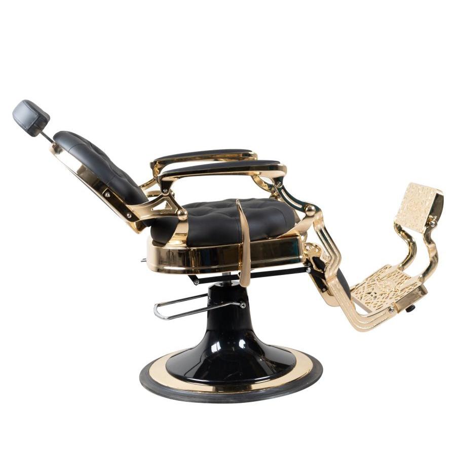Premium Heavy Duty Antique Barber Chair - Gold/Matte Black Salon Styling Chair with Hydraulic Pump | Model 121951A | Professional Haircut & Shave Station for Barber Shops & Salons