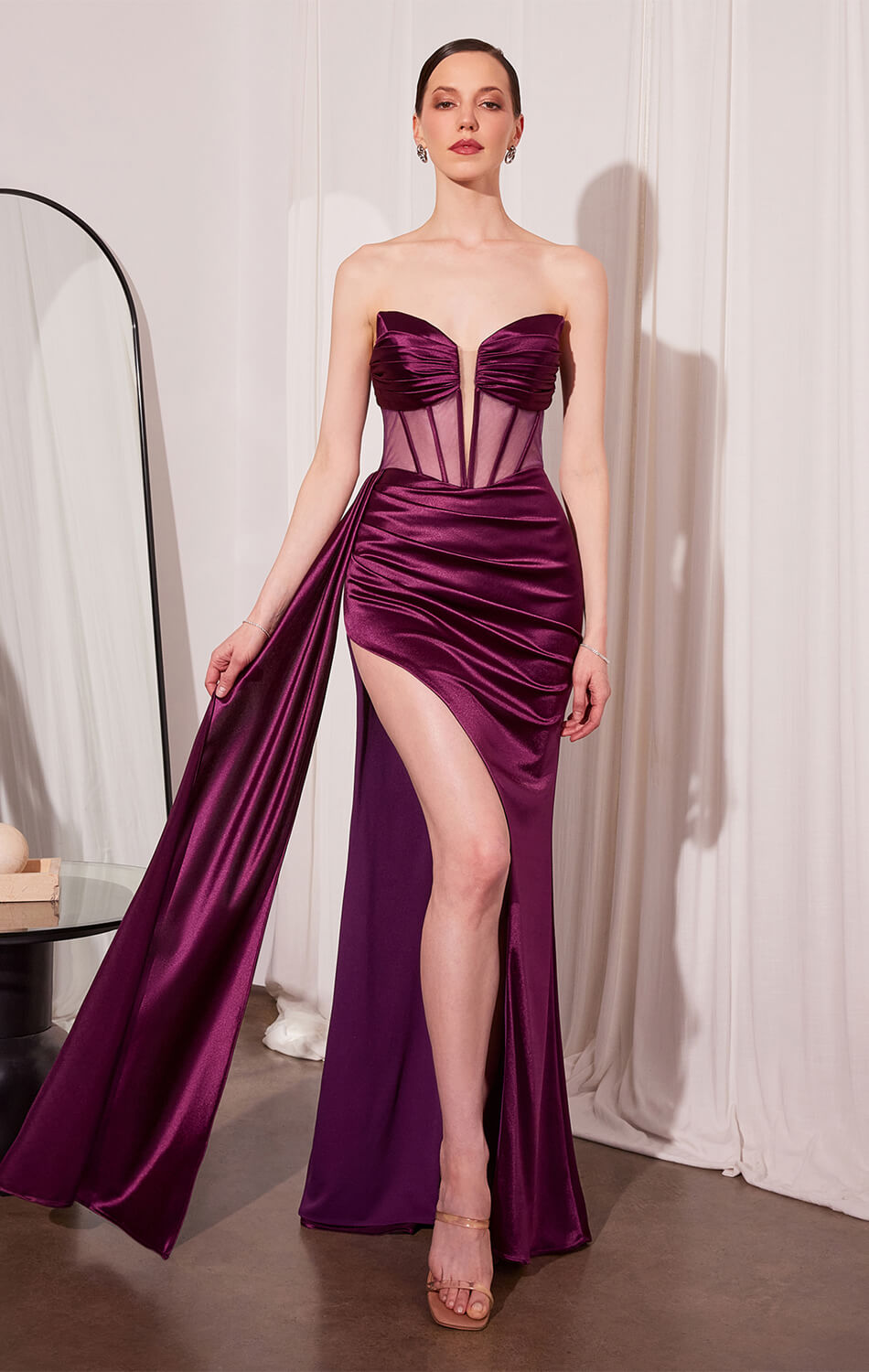 Strapless Satin Prom Dress with Sheer Corset Bodice | Jamie Gown | Elegant Evening Gown for Homecoming, Wedding & Special Occasions