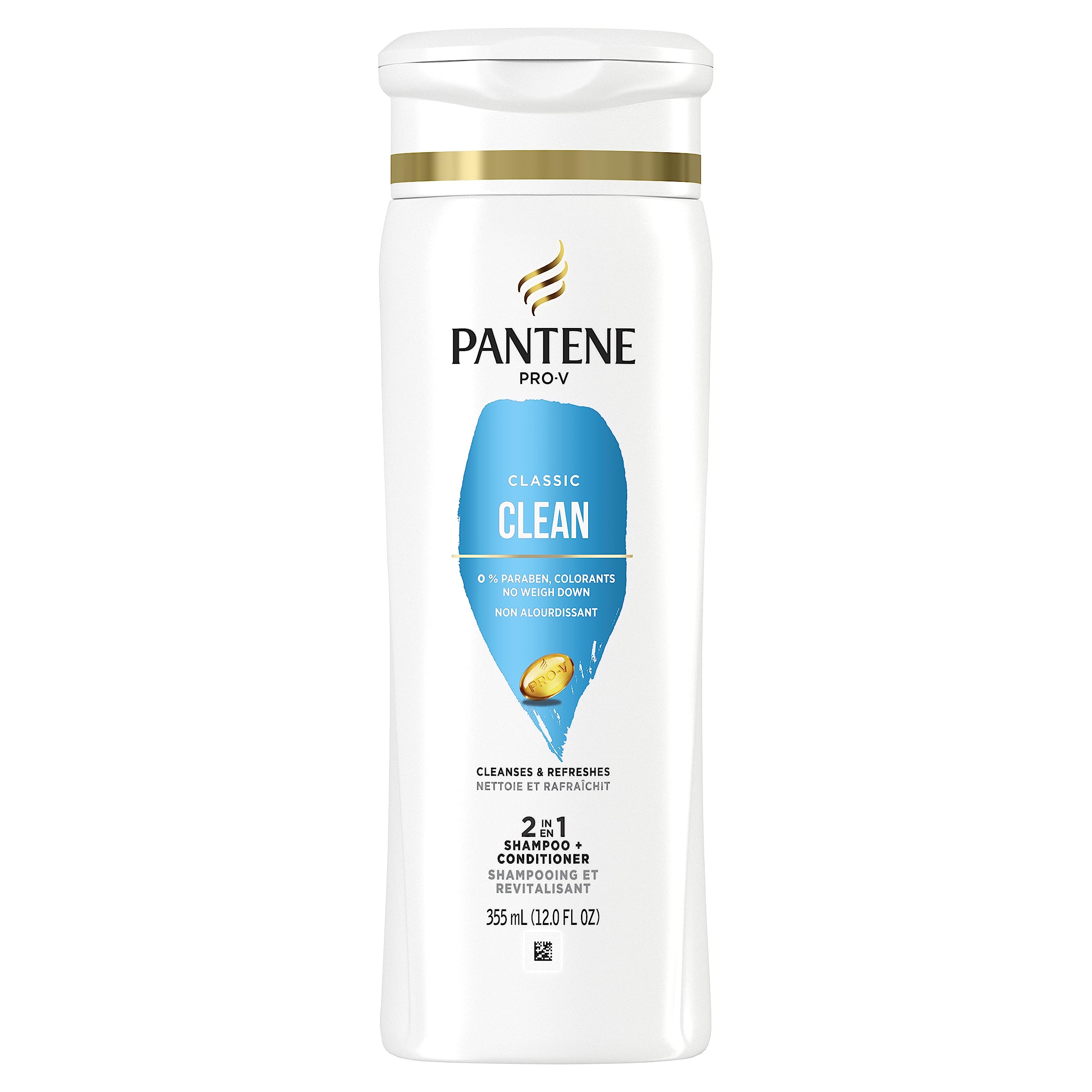 Pantene PRO-V Classic Clean 2-in-1 Shampoo & Conditioner for All Hair Types - 12 fl oz - Daily Moisturizing & Strengthening Hair Care - Perfect for Home, Travel & Gym Use