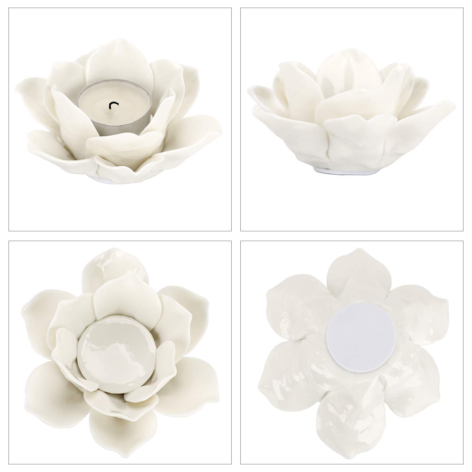 4.5 Inch White Ceramic Lotus Flower Tealight Holder - Elegant Votive Candle Holder for Home Decor, Wedding Centerpieces & Party Decorations - Perfect Gift with Decorative Box (Lotus Petals Design)