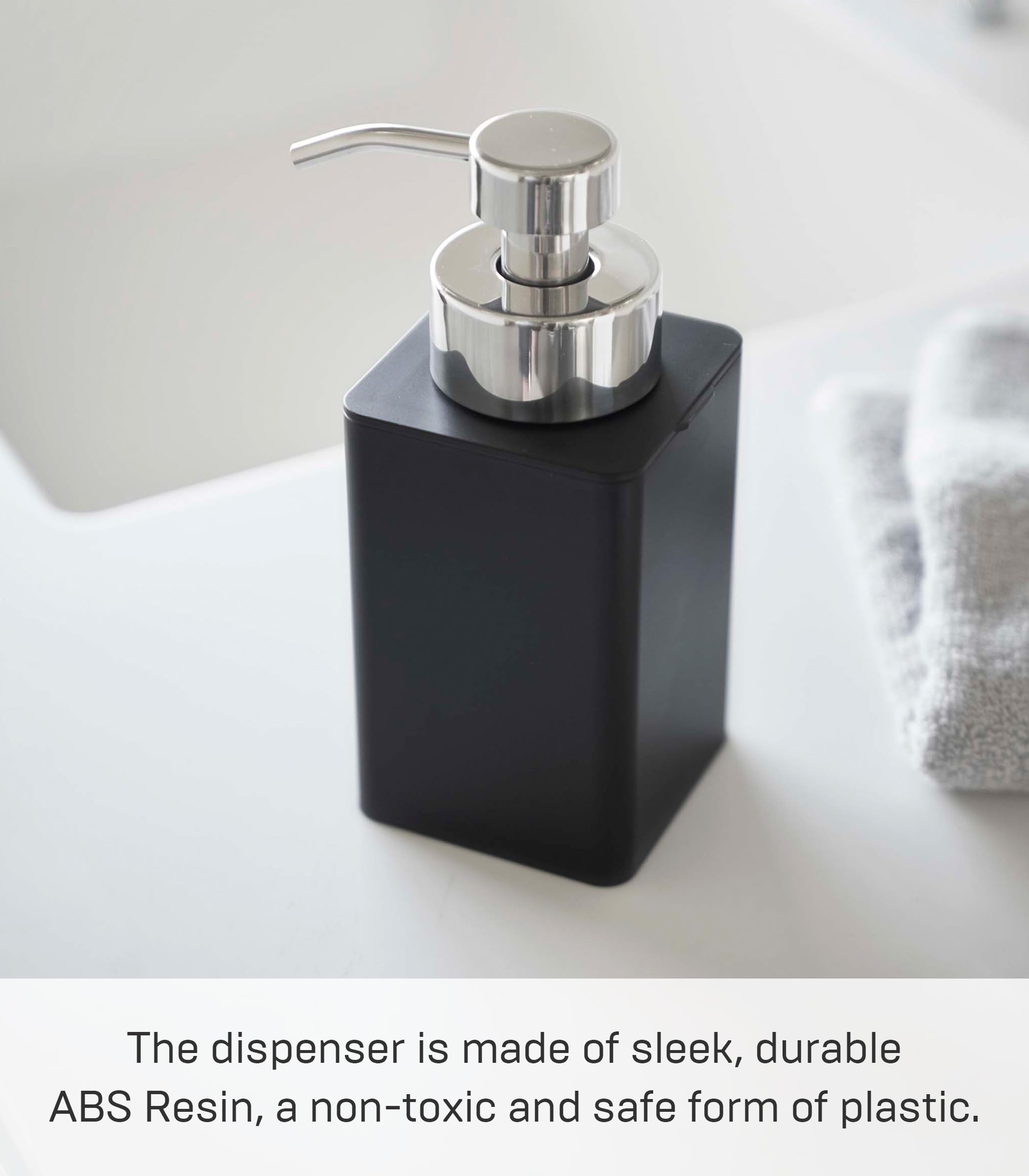 Yamazaki Home Black Plastic Foam Soap Dispenser - Compact & Stylish for Bathroom, Kitchen, or Office Sink