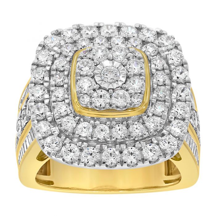9ct Yellow Gold 3.05 Carat Diamond Ring with Brilliant & Tapered Baguette Cut - Elegant Wedding, Engagement & Anniversary Jewelry Gift for Women