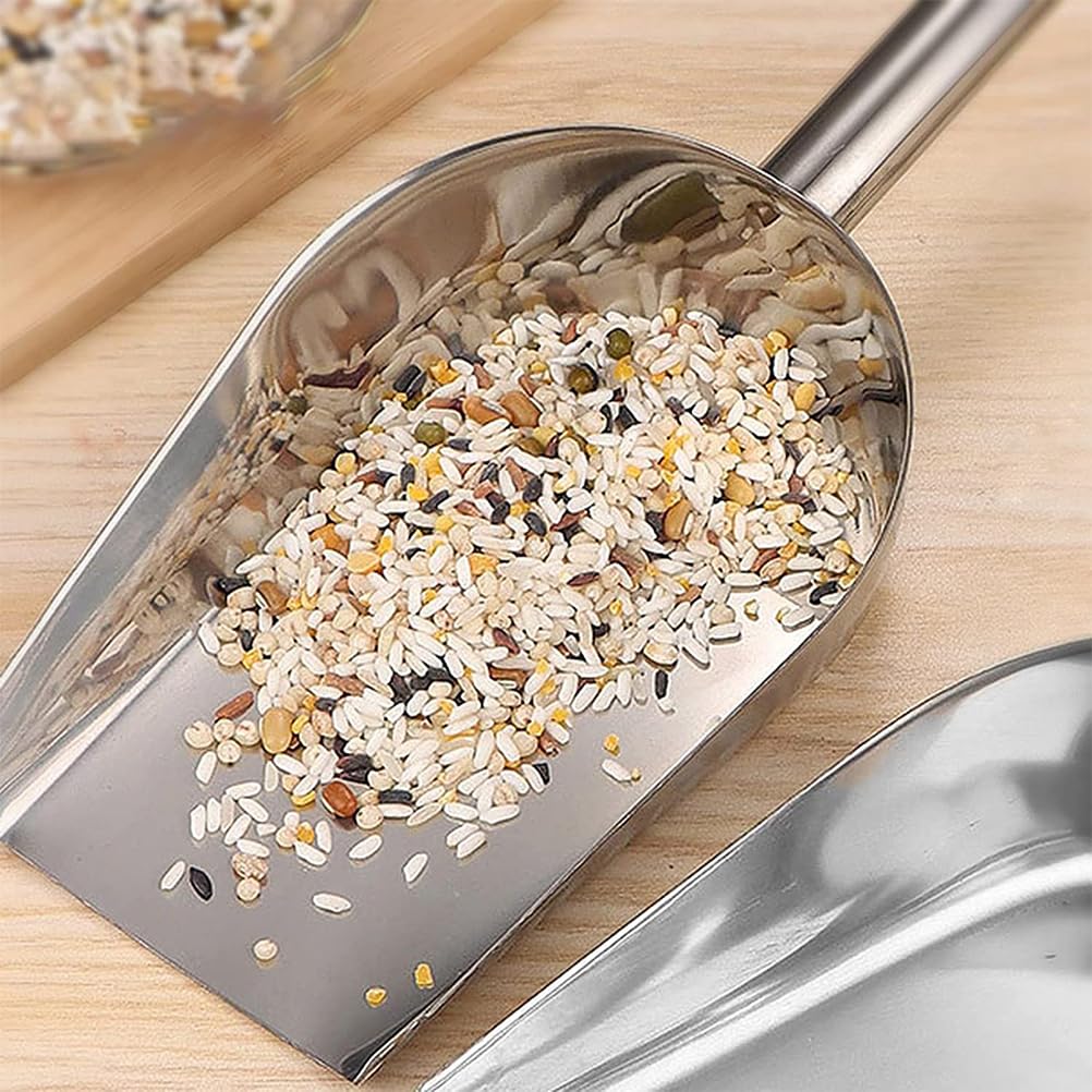 Stainless Steel Ice Scoop for Ice Maker - Large Metal Utility Scoop for Ice Cubes, Candy, Pet Food - Flat Bottom Design - Perfect for Kitchen, Bar, Restaurant & Home Use
