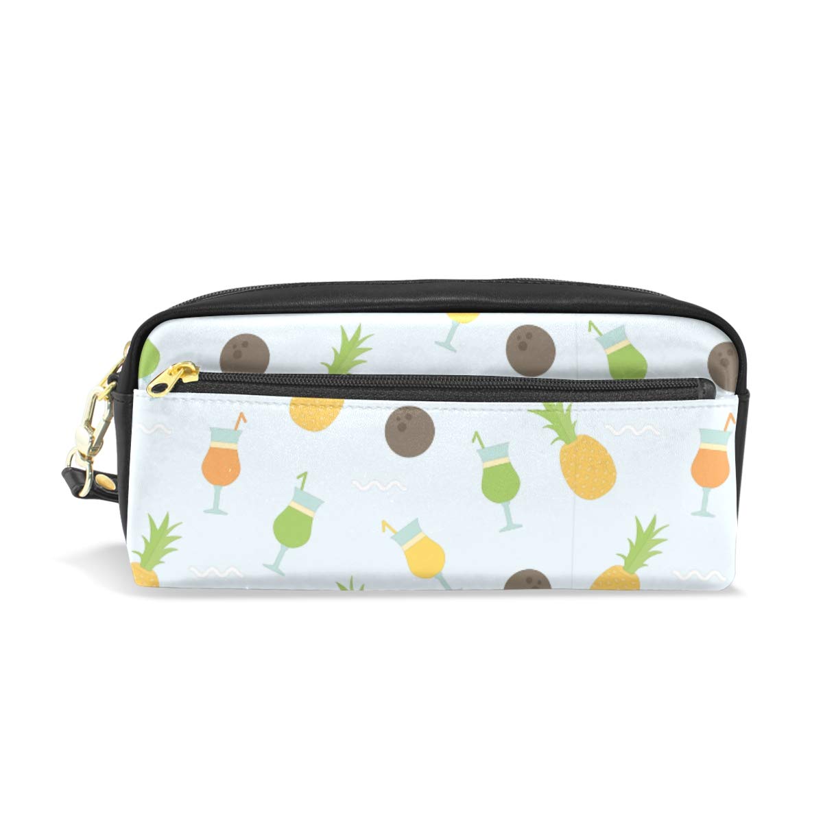 STAYTOP Leather Pen Pencil Case with Zipper - Juice & Pineapple Design School Stationery Pouch for Students, Travel Cosmetic Bag | Perfect for School, Office & Travel Organization