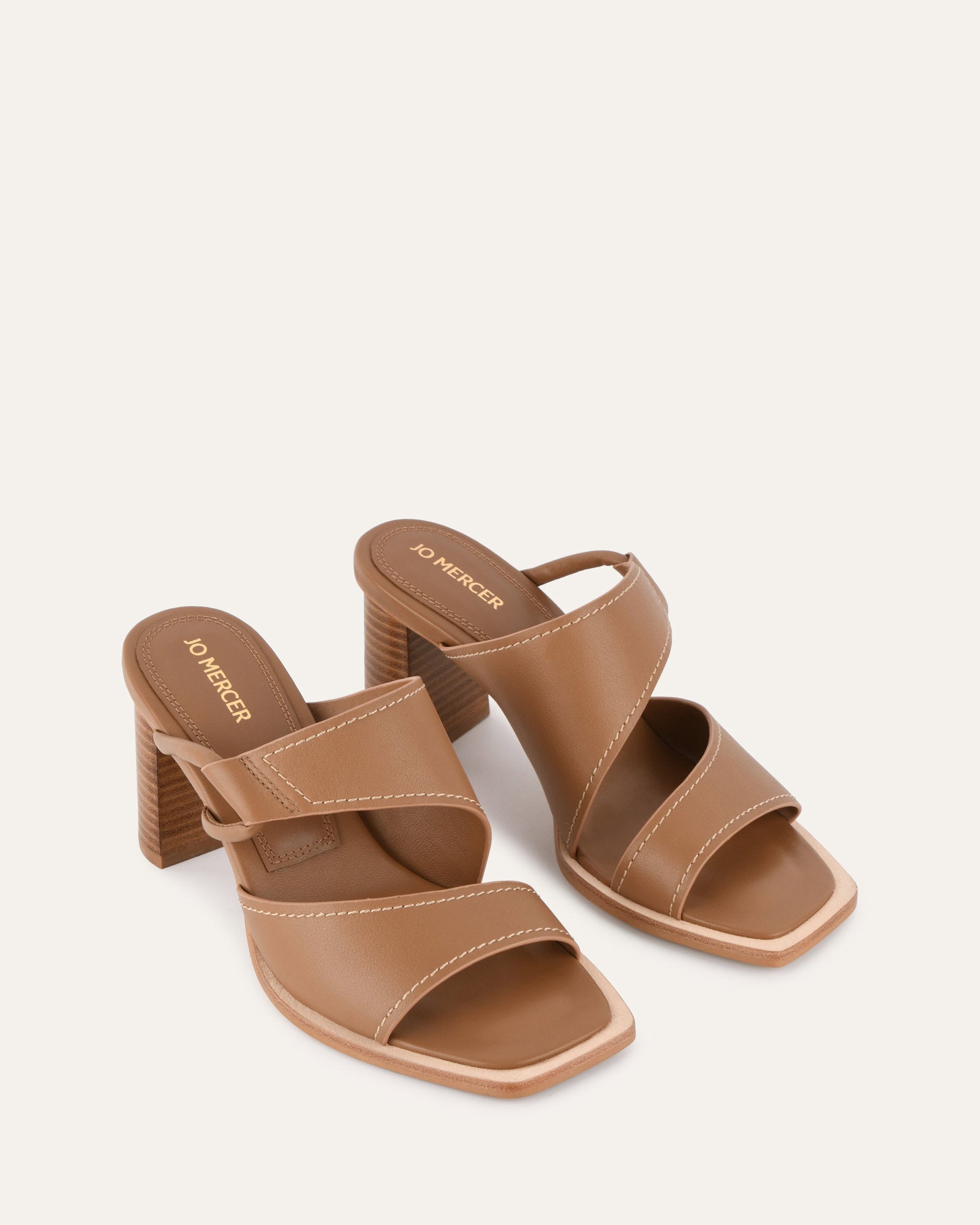 CAMMY Women's Mid Heel Sandals - Tan Leather Strappy Summer Dress Sandals for Weddings, Beach & Casual Outings
