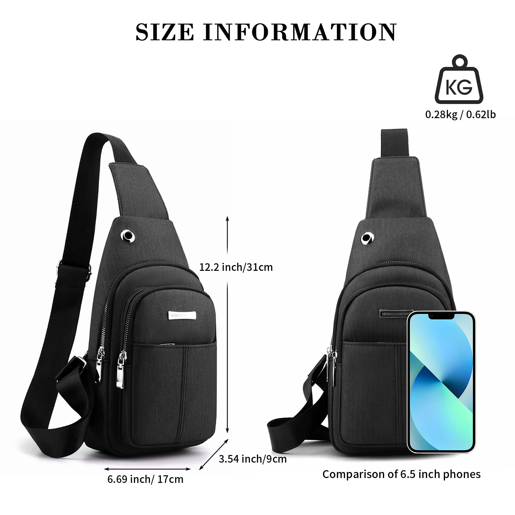 Waterproof Crossbody Sling Bag for Men & Women - Lightweight Chest Backpack for Travel, Hiking, Walking & Outdoor Activities | Durable & Comfortable (Black)