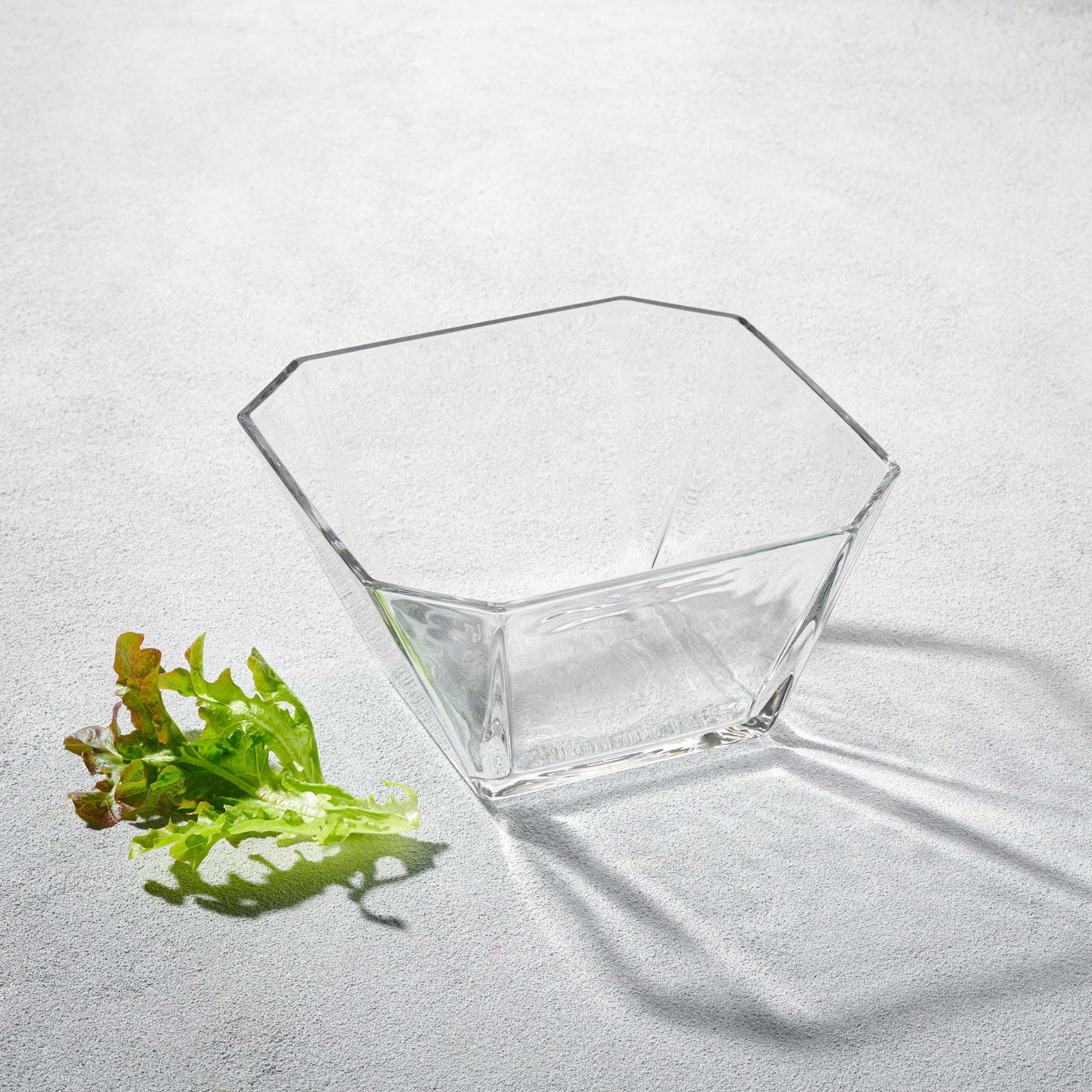 Vikko Glass Salad Bowls - 64oz Thick Square Clear Glass Serving Bowls for Snacks, Fruits, Salads & Entertaining - 2 Quart Decorative Bowl for Kitchen, Dining Table & Party Serving (Set of 2)