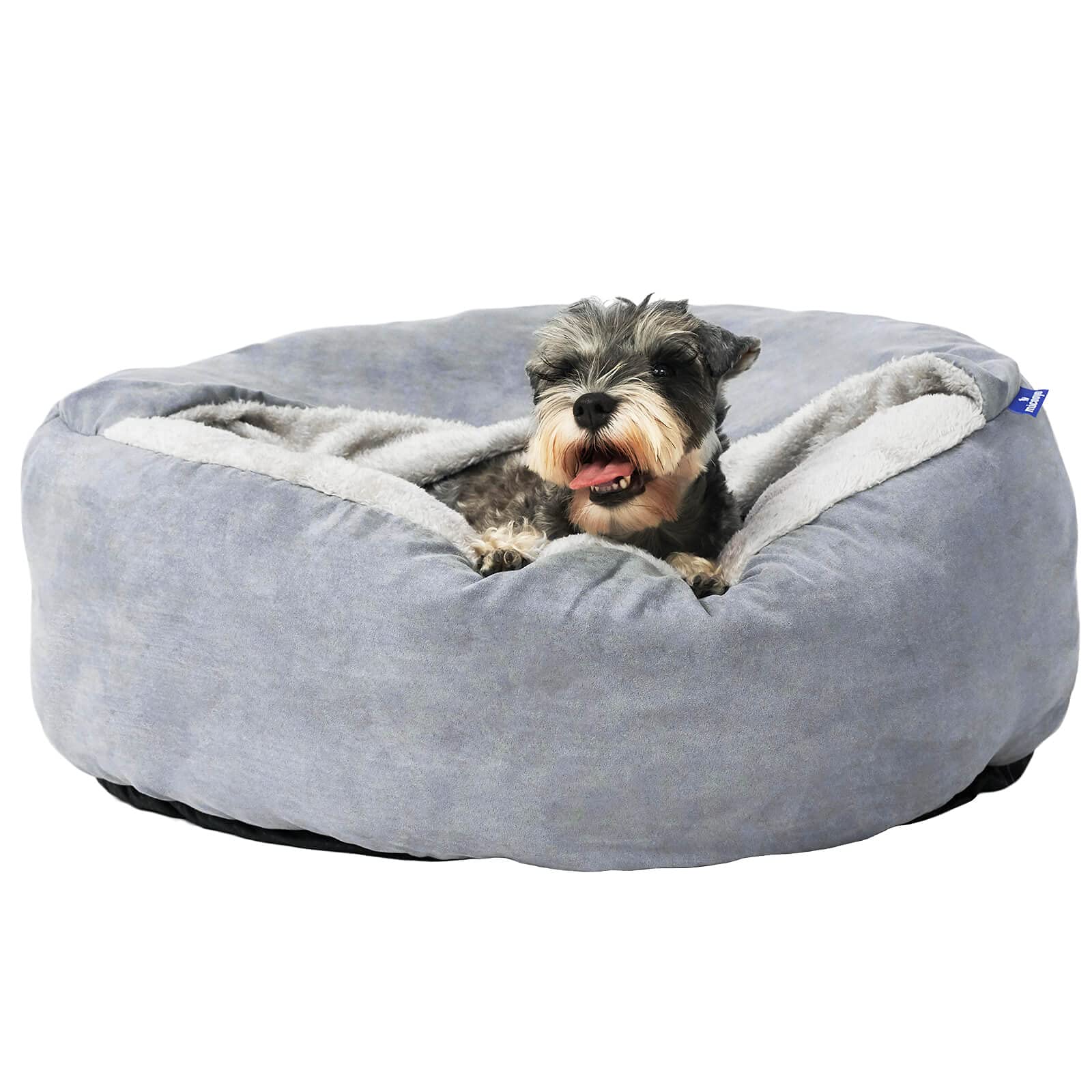 MICOOYO Small Dog Bed with Hooded Blanket - 24 Inch Round Donut Cuddler Pet Bed for Small Dogs & Indoor Cats, Washable & Comfortable - Perfect for Crate, Travel & Home Use