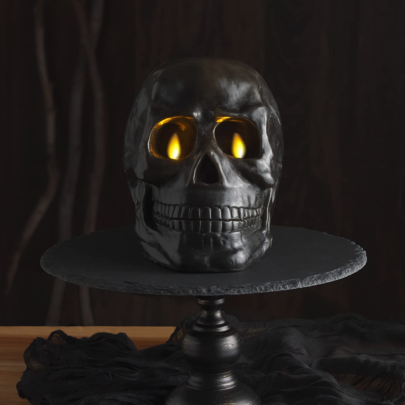 Luminara Flameless LED Candle - Realistic Moving Flame Skeleton Skull Decor (5.85